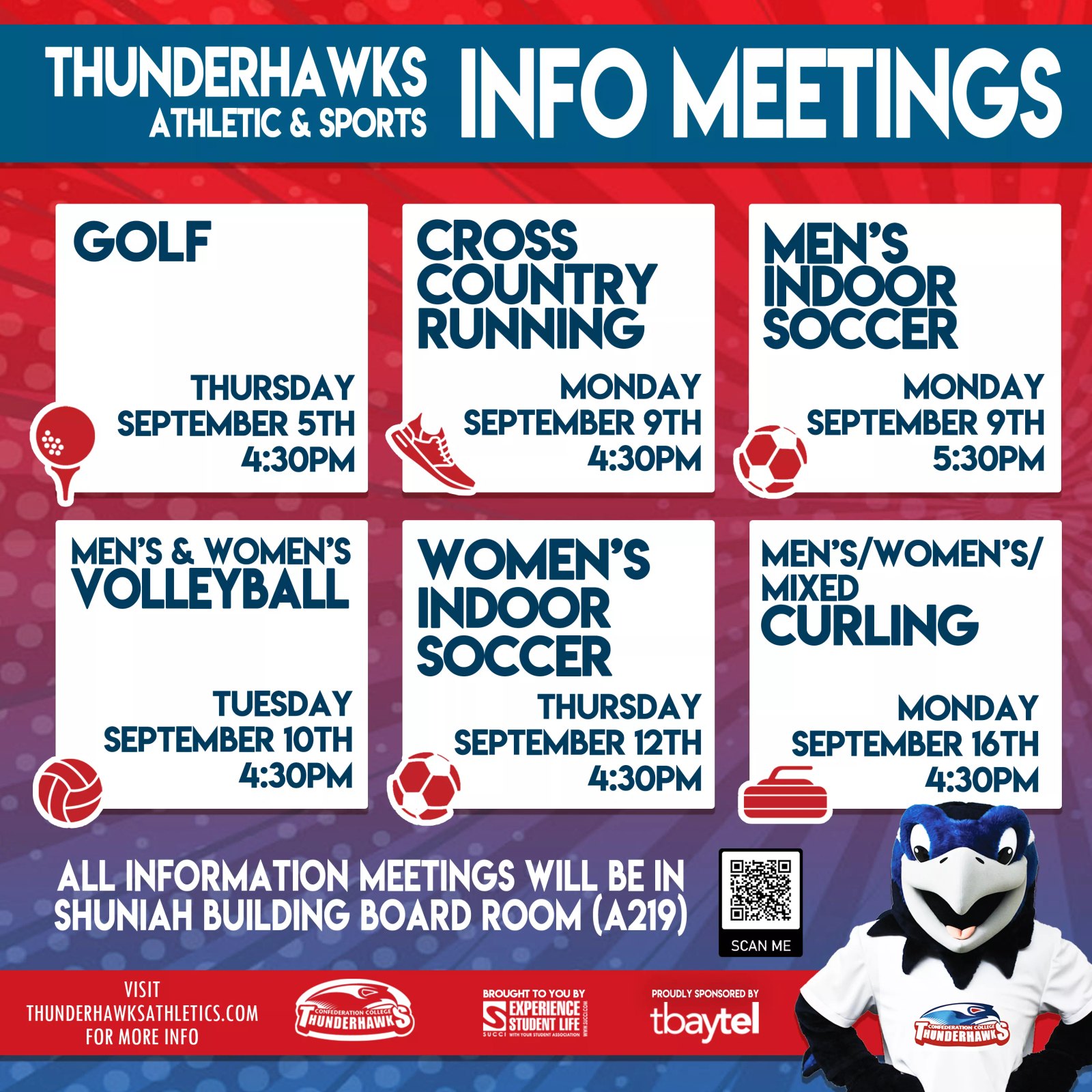 Thunderhawks athletics information meetings schedule for fall sports and campus locations