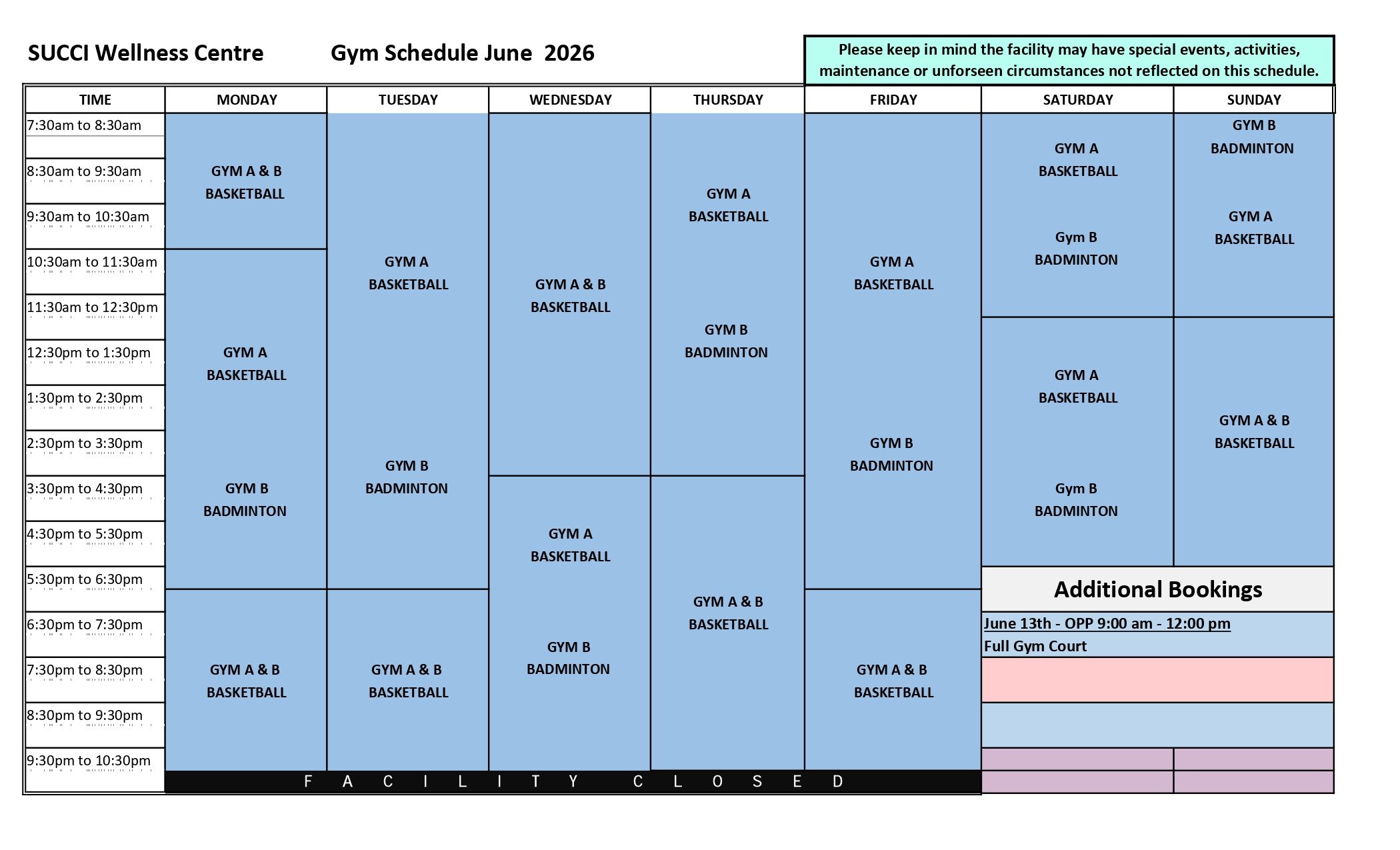 Gym Schedule