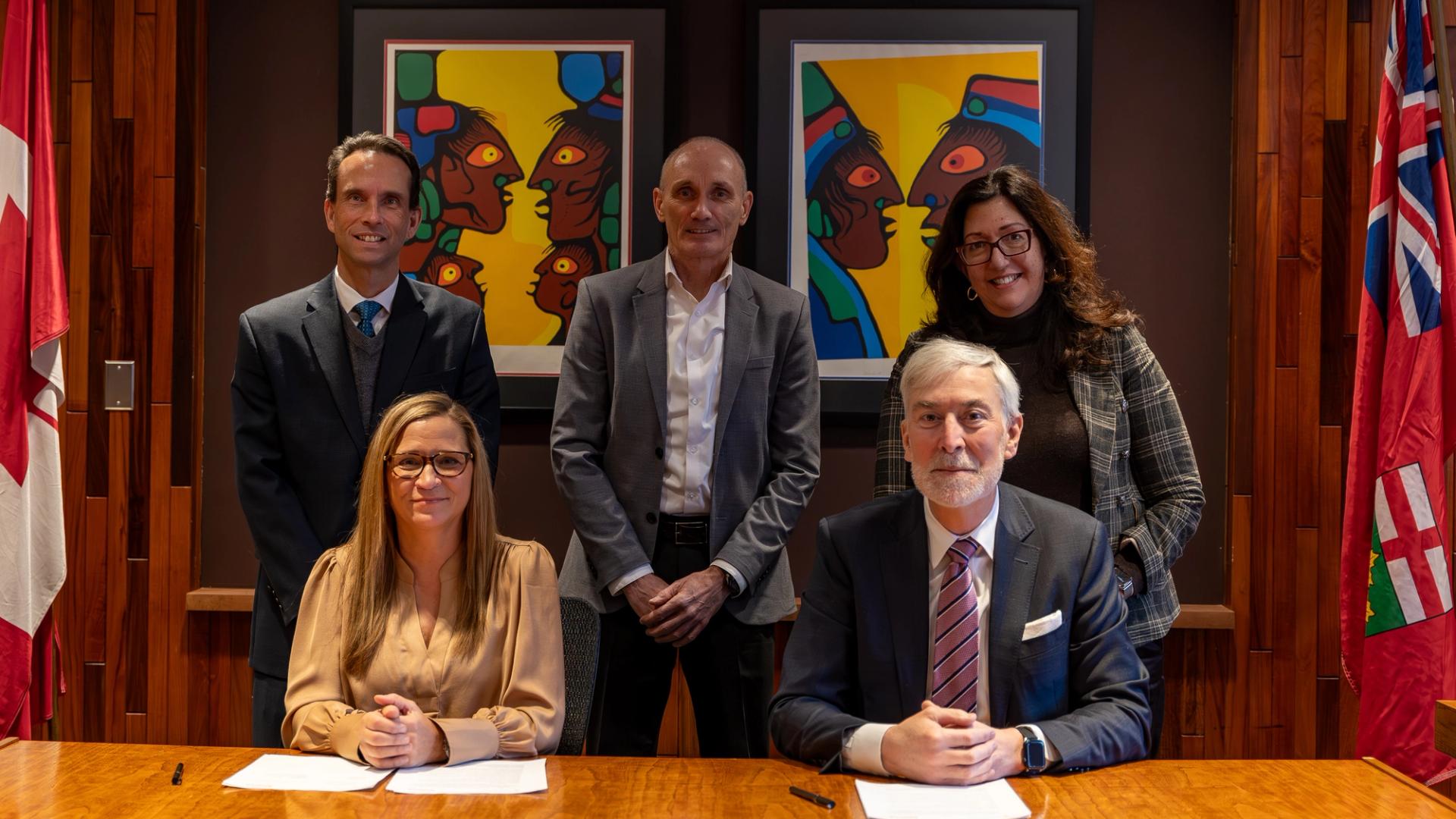 Confederation College and Seneca Polytechnic leaders gathered for the partnership announcement