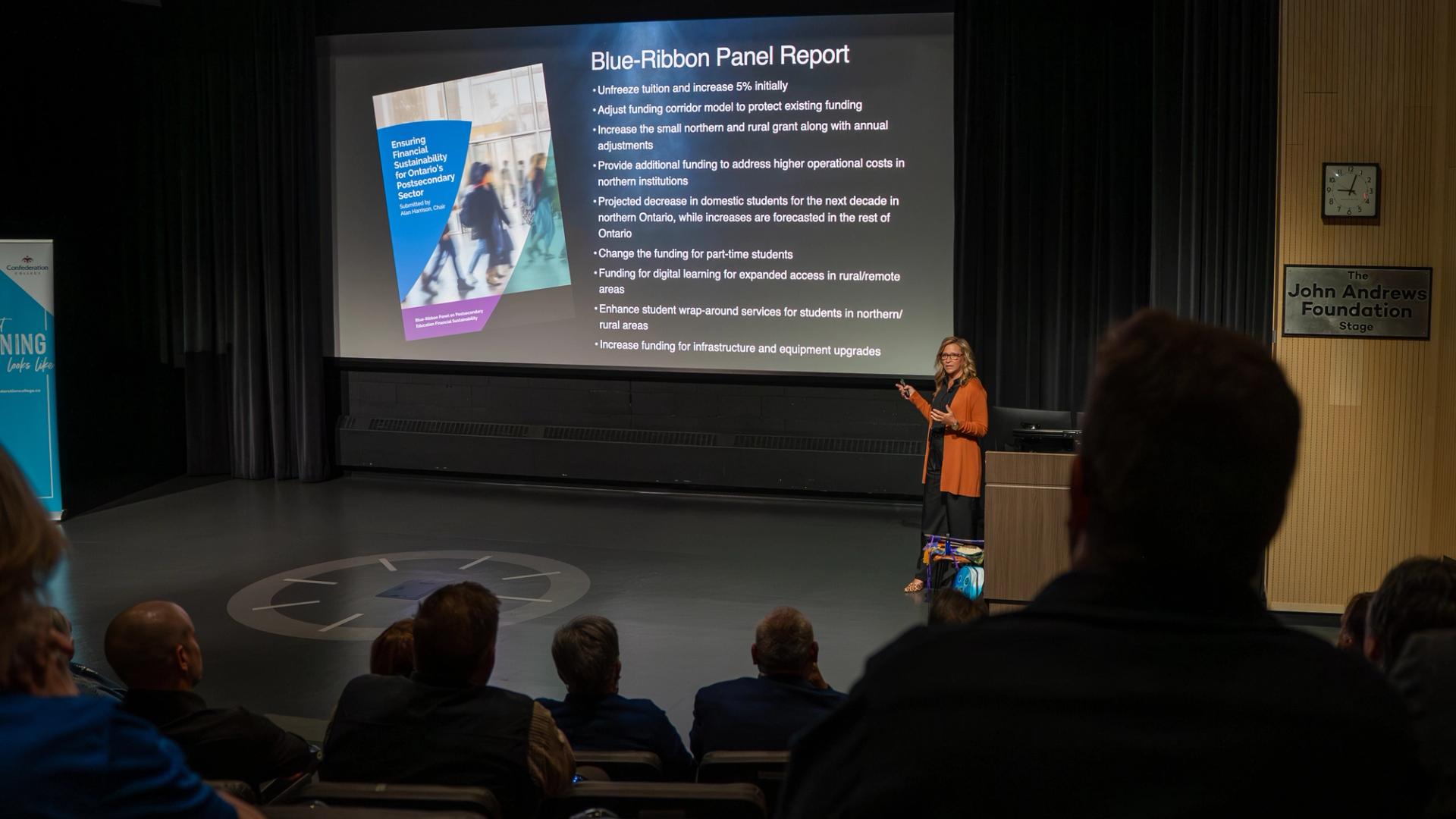 Michelle Salo delivering speech at Report to Community