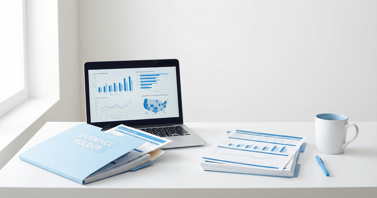 Blue-toned data charts and reports for an evidence-based practice article