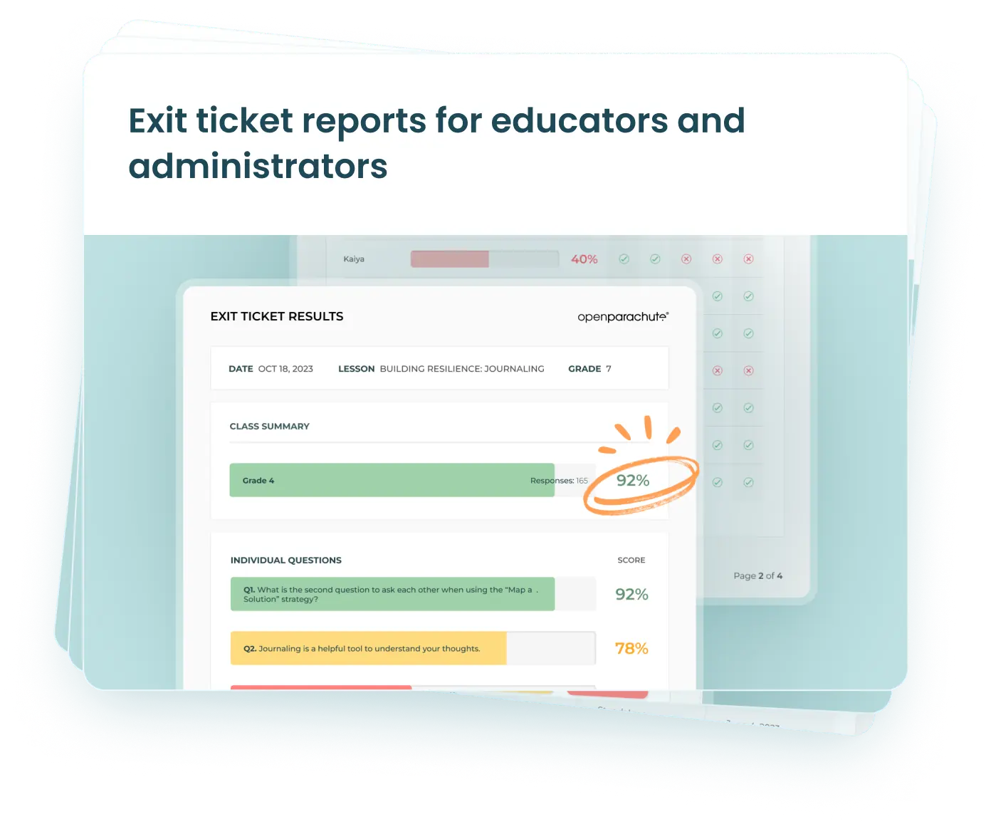 Elementary card container with assessment tools