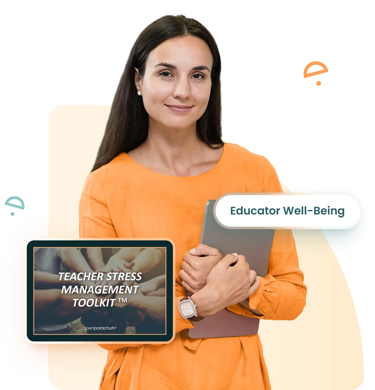 Educator with tablet and laptop - Teacher Stress Management Toolkit