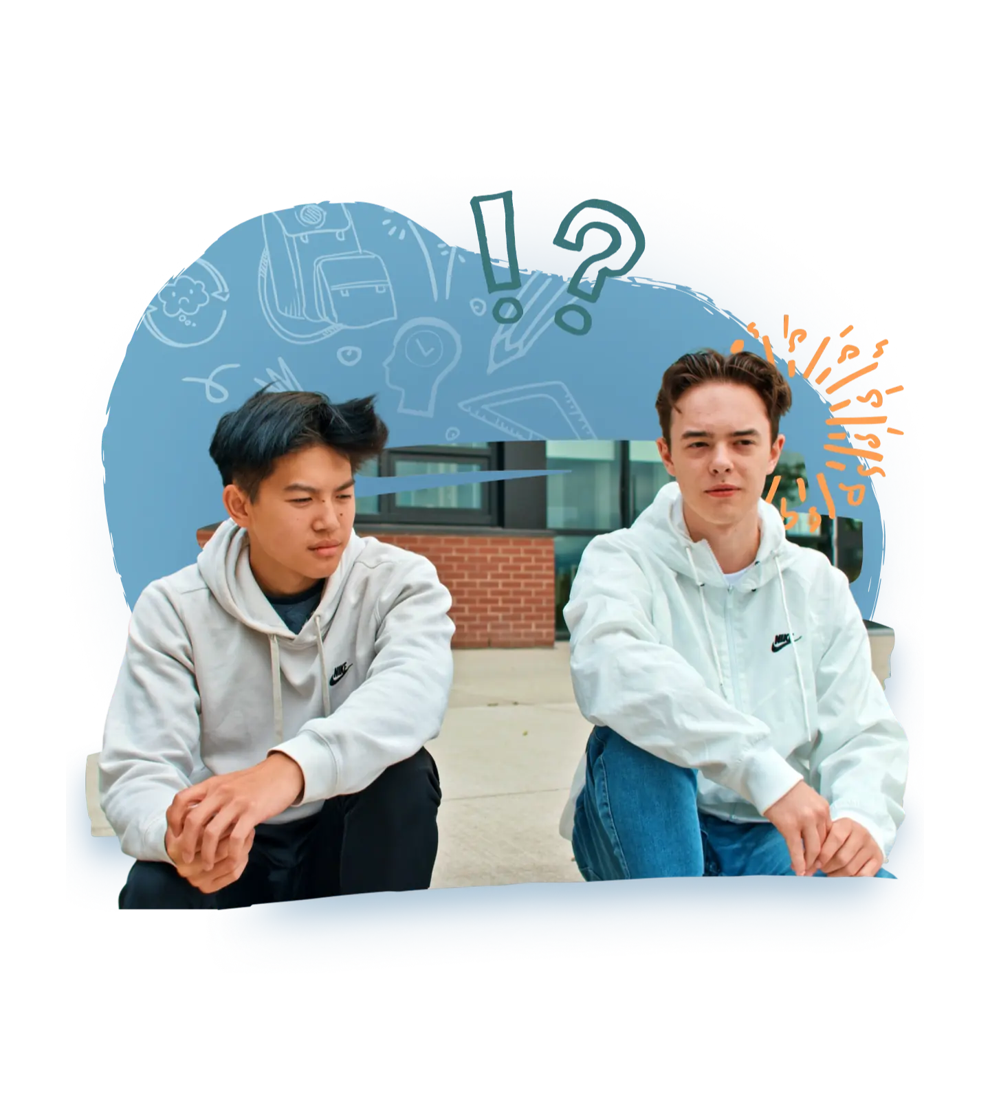 Two high school students seated outdoors, focused and engaged in learning