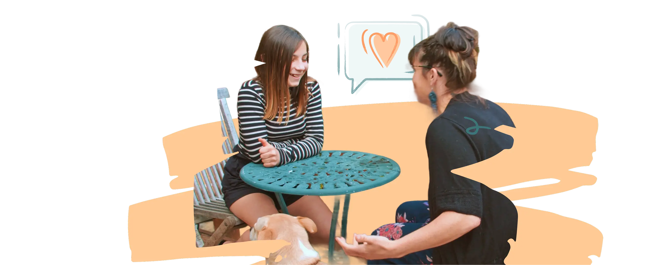 Parent and child sitting across from each other having a conversation