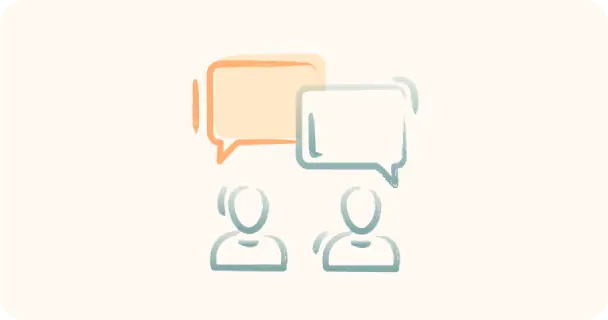 Two figures speech bubbles group dialogue icon