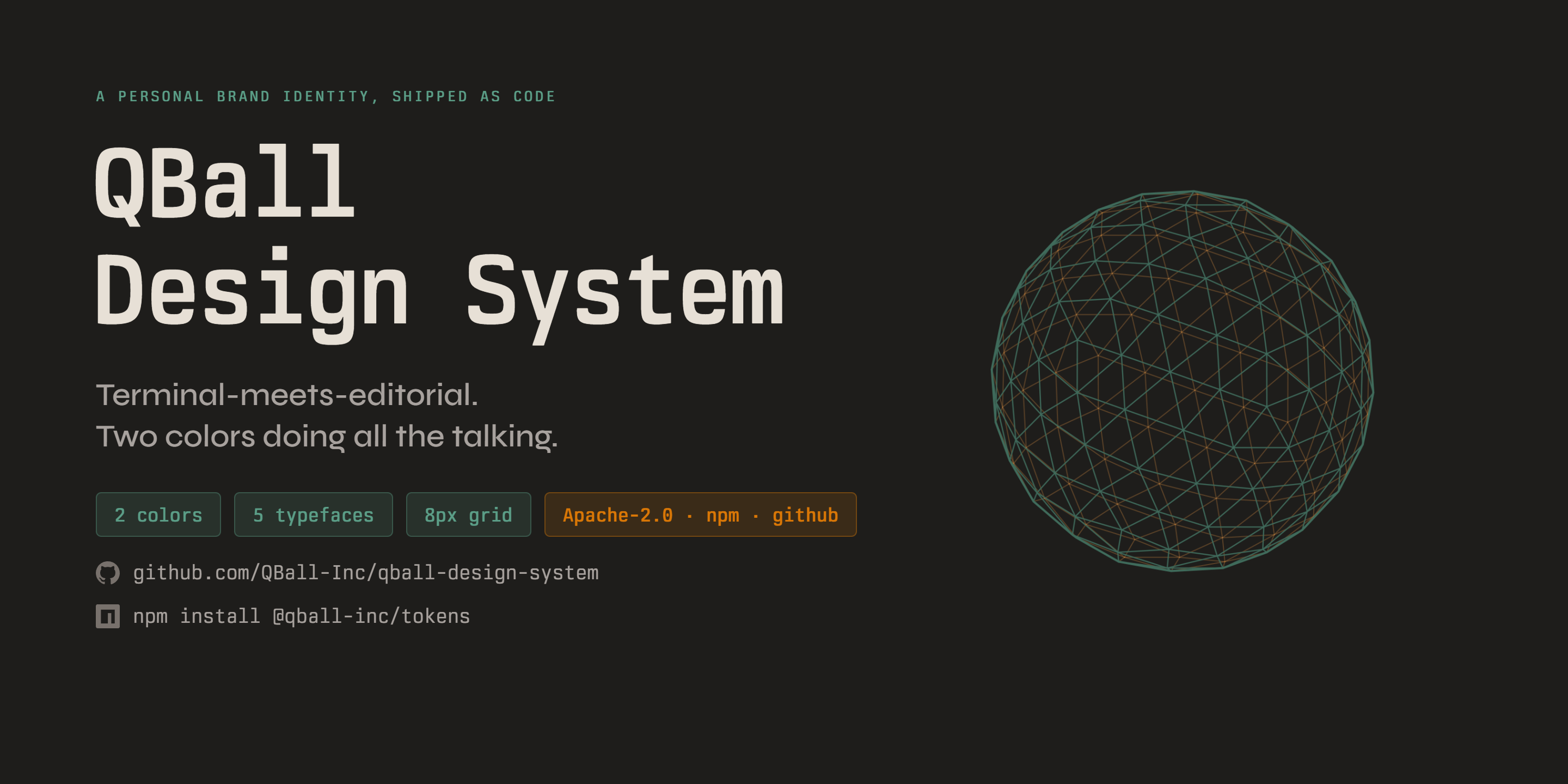 QBall Design System, a terminal-meets-editorial brand identity