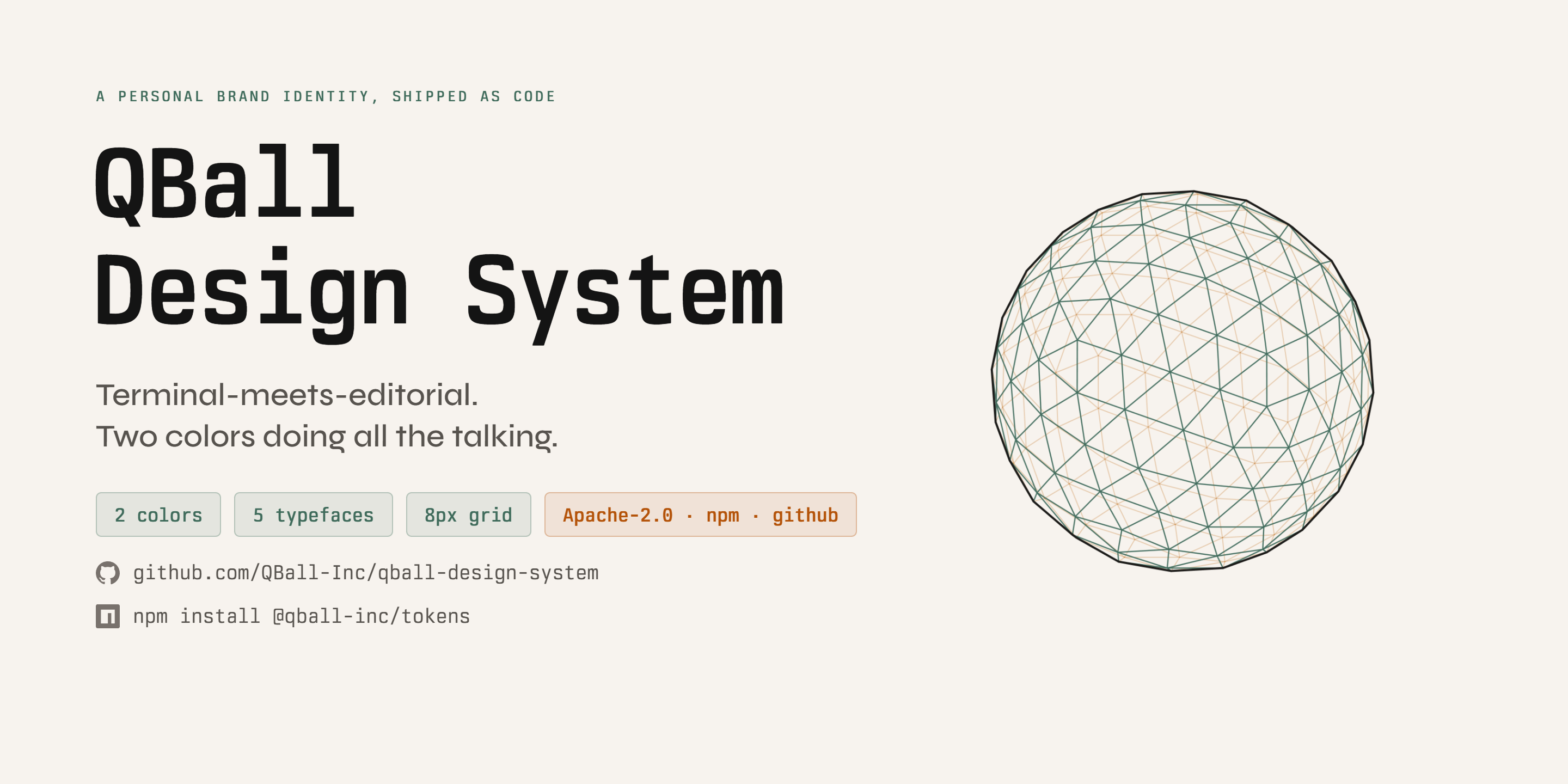 QBall Design System, a terminal-meets-editorial brand identity