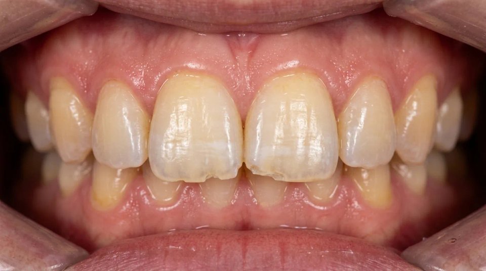 Teeth alignment and shading before veneer restoration