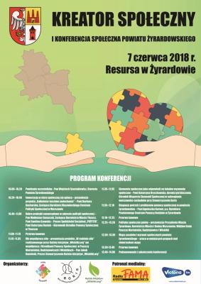 Plakat z Kreator Społeczny I Konferencja Społeczna Powiatu Żyrardowskiego
