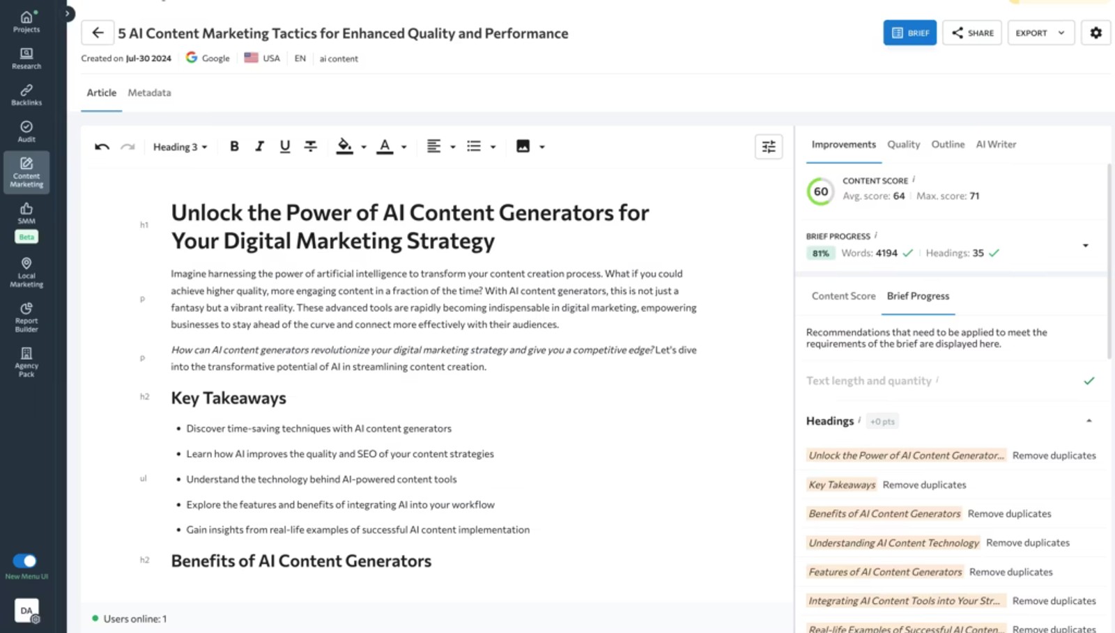 SE Ranking content editor