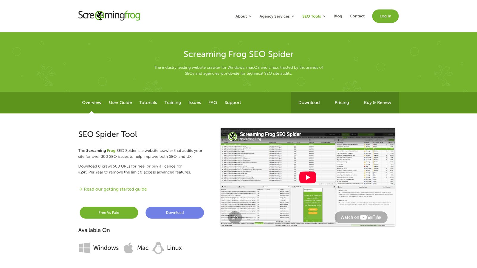 Screaming Frog dashboard