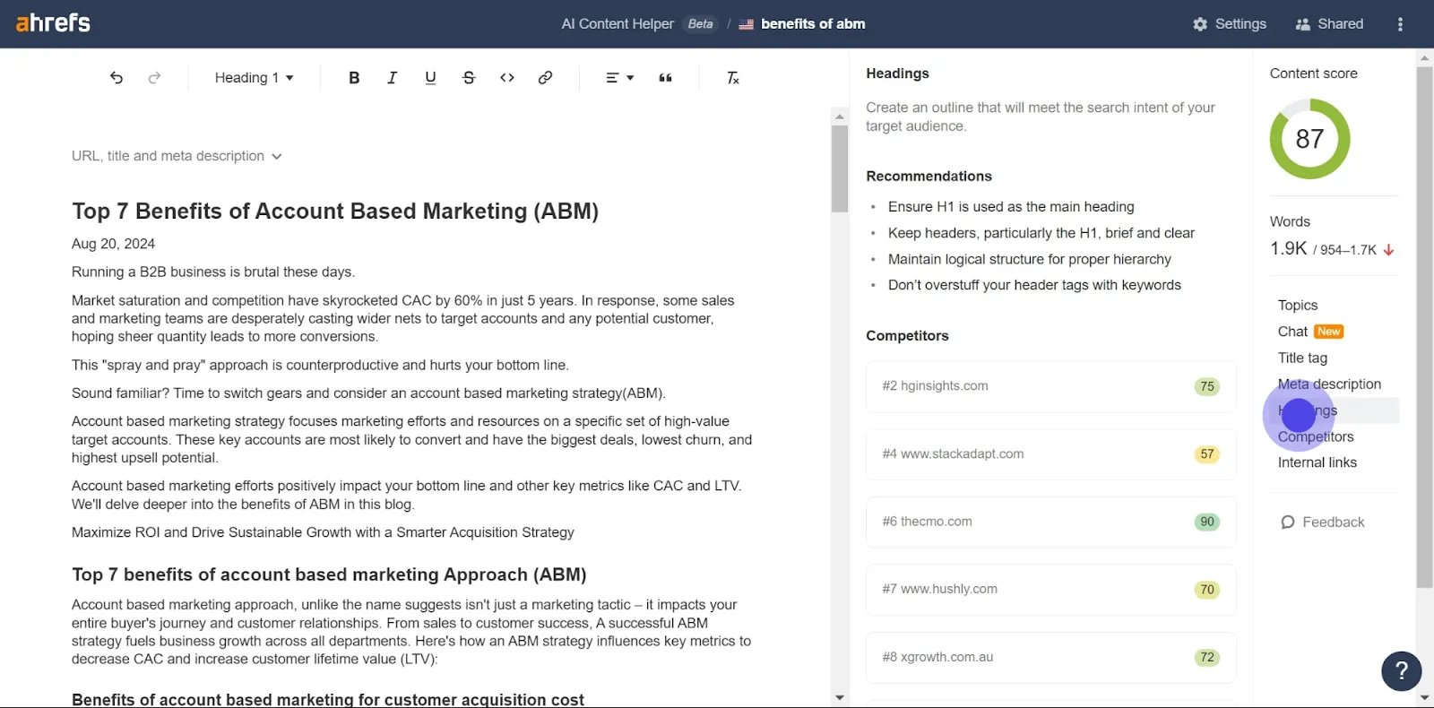Ahrefs AI Content Helper
