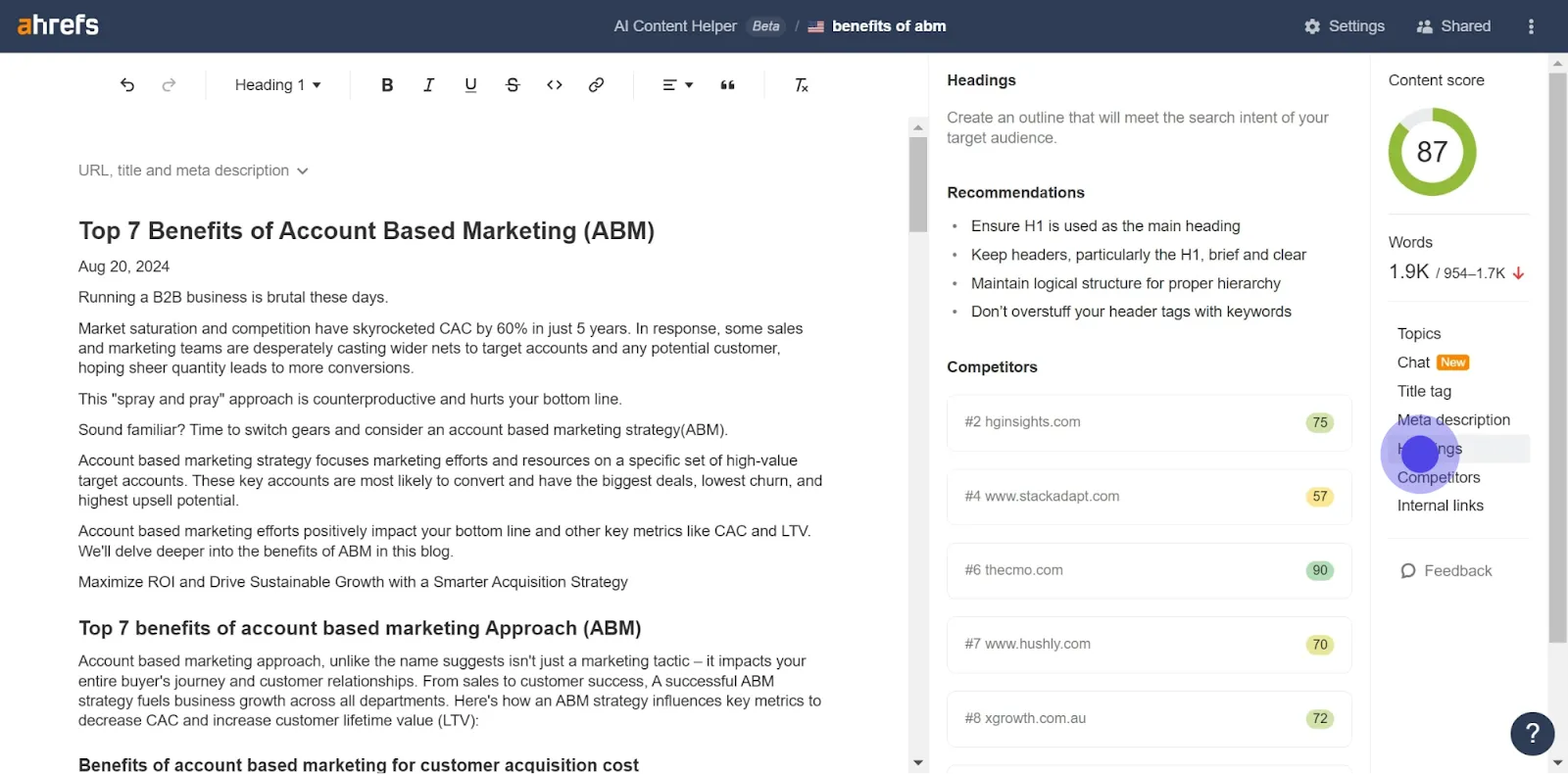 Ahrefs AI Content Helper