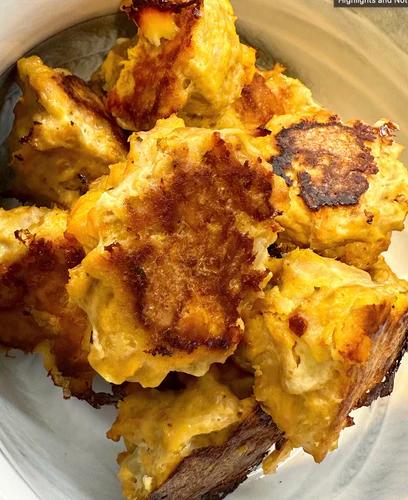 Bowl of crispy sweet potato turkey meatballs. 