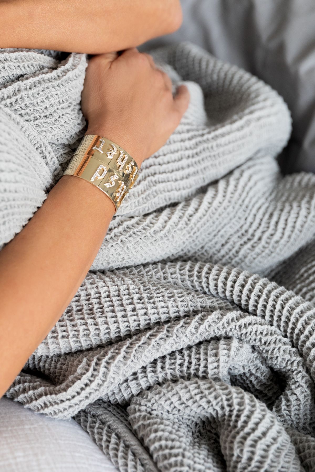 Kassatex Blankets with Jennifer Fisher Gold Cuffs