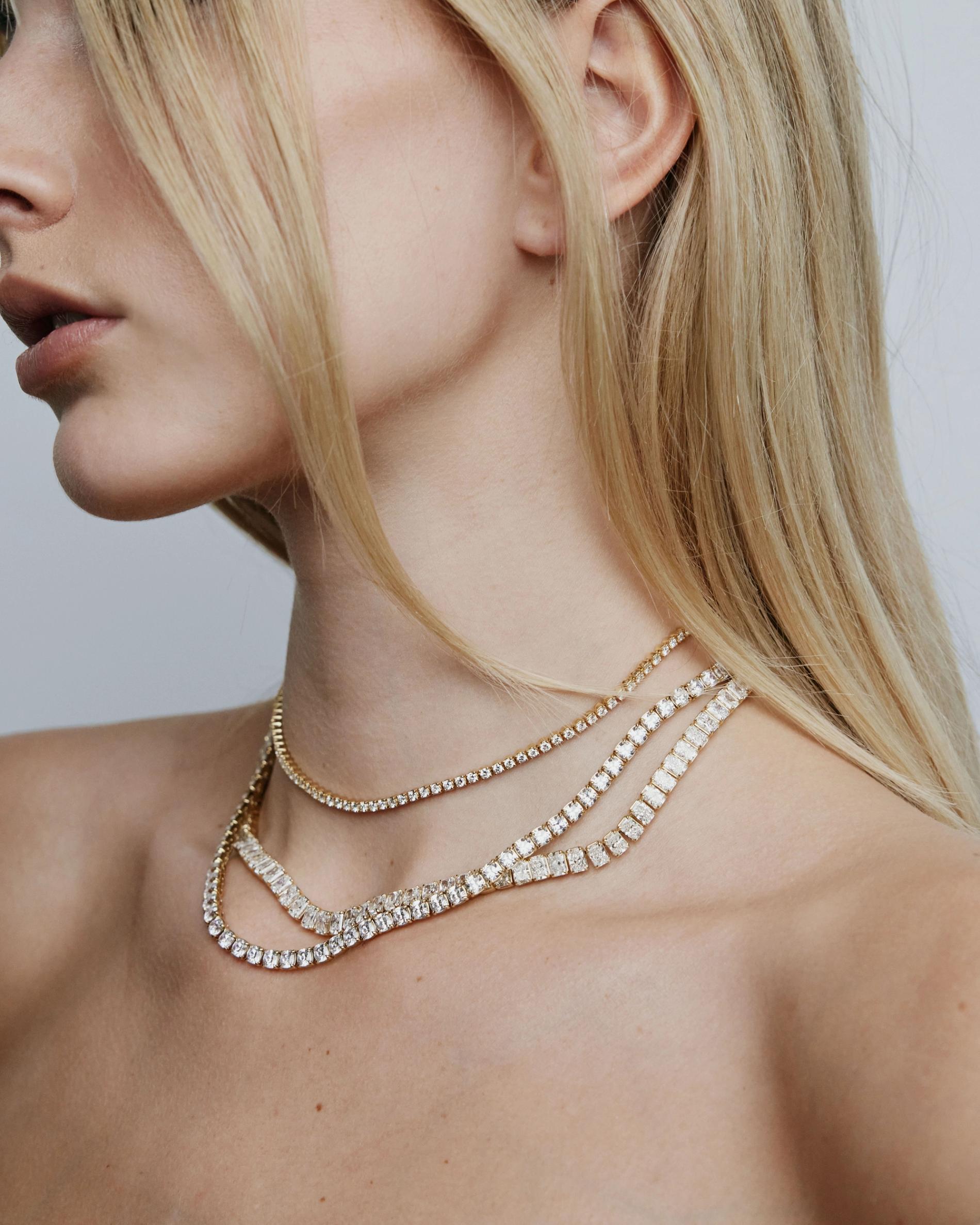 3 diamond necklaces on model