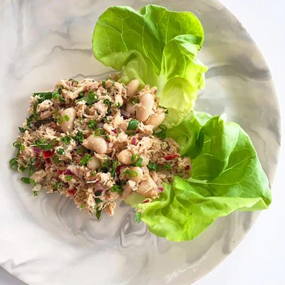 Lettuce wraps filled with mayo-free tuna salad 