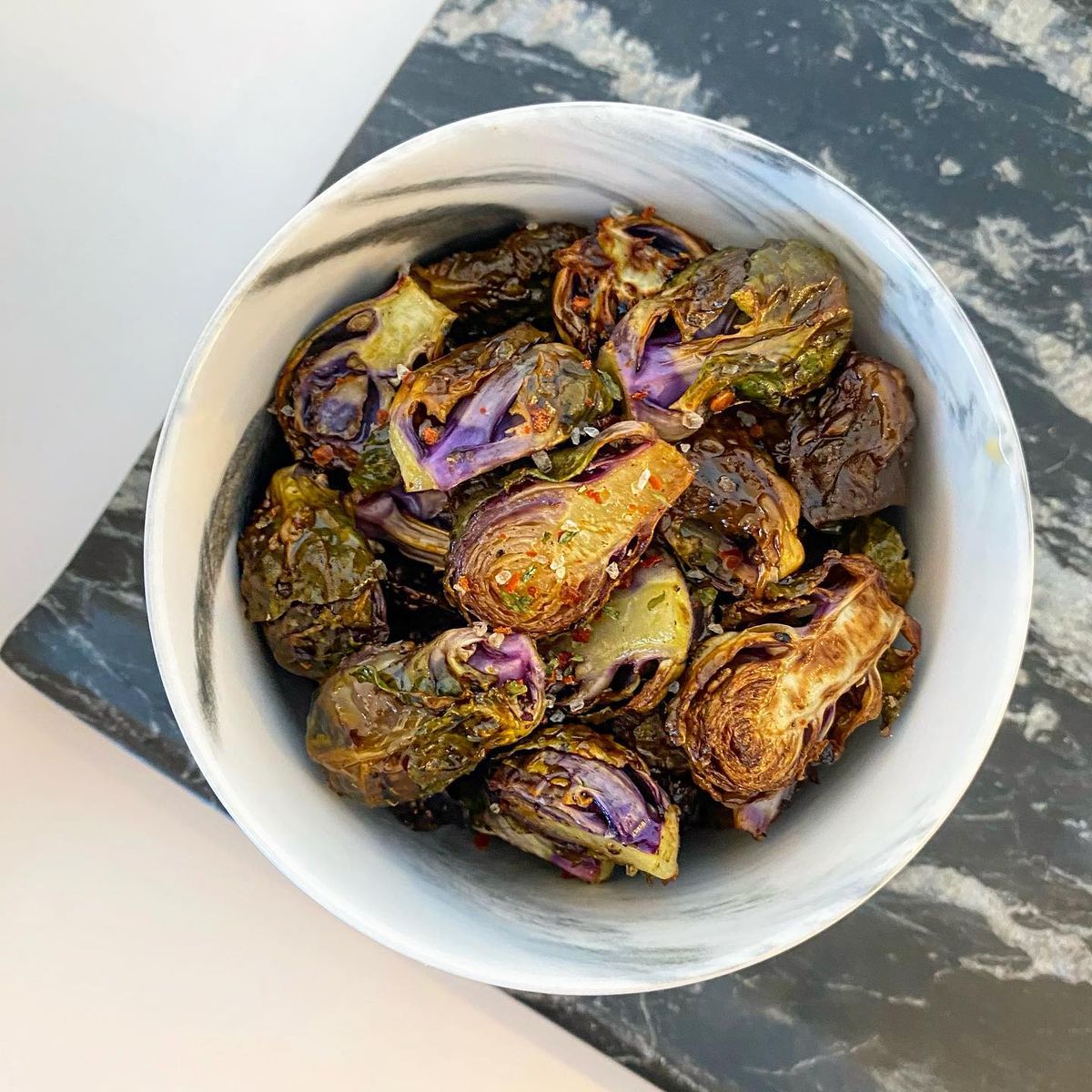 roasted brussel sprouts in a bowl 
