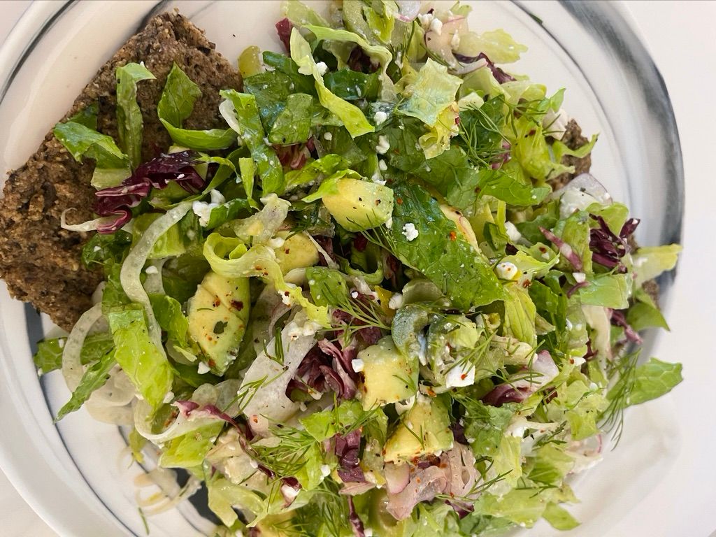 Salad on gluten free pizza crust