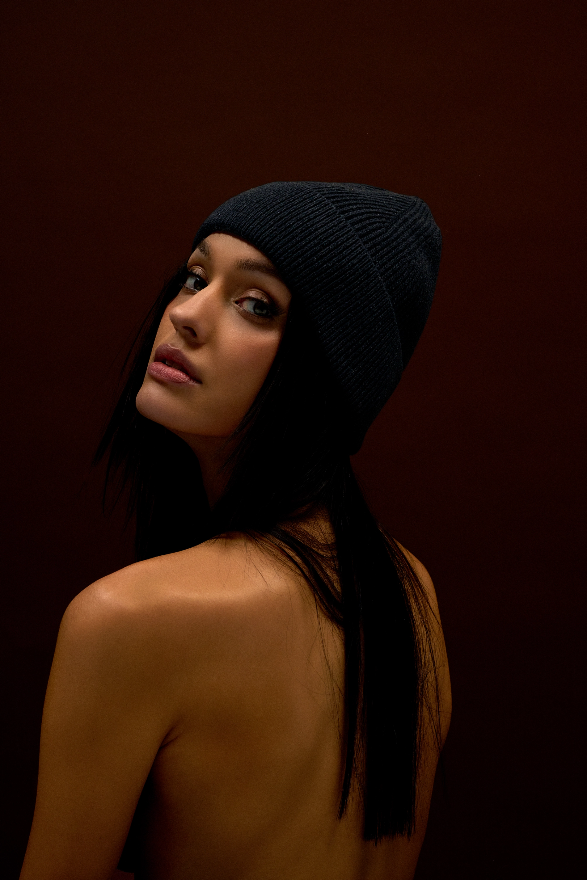 Model in a black beanie