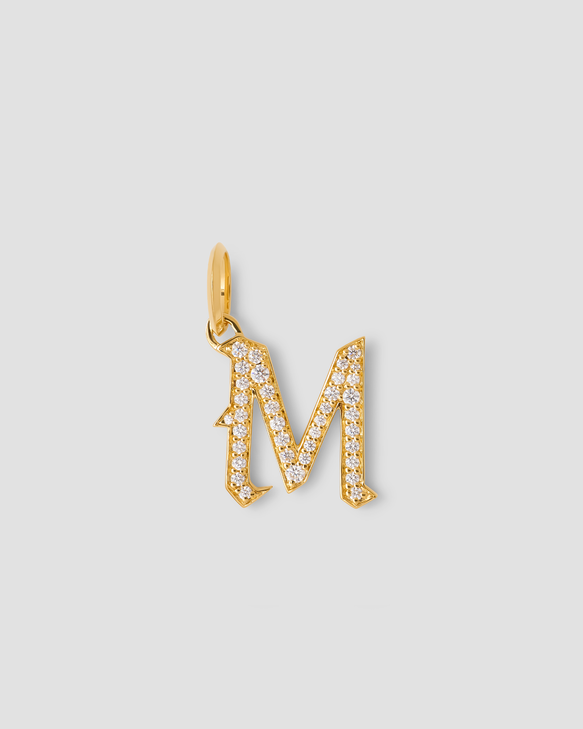 letter gothic charm with pave diamonds