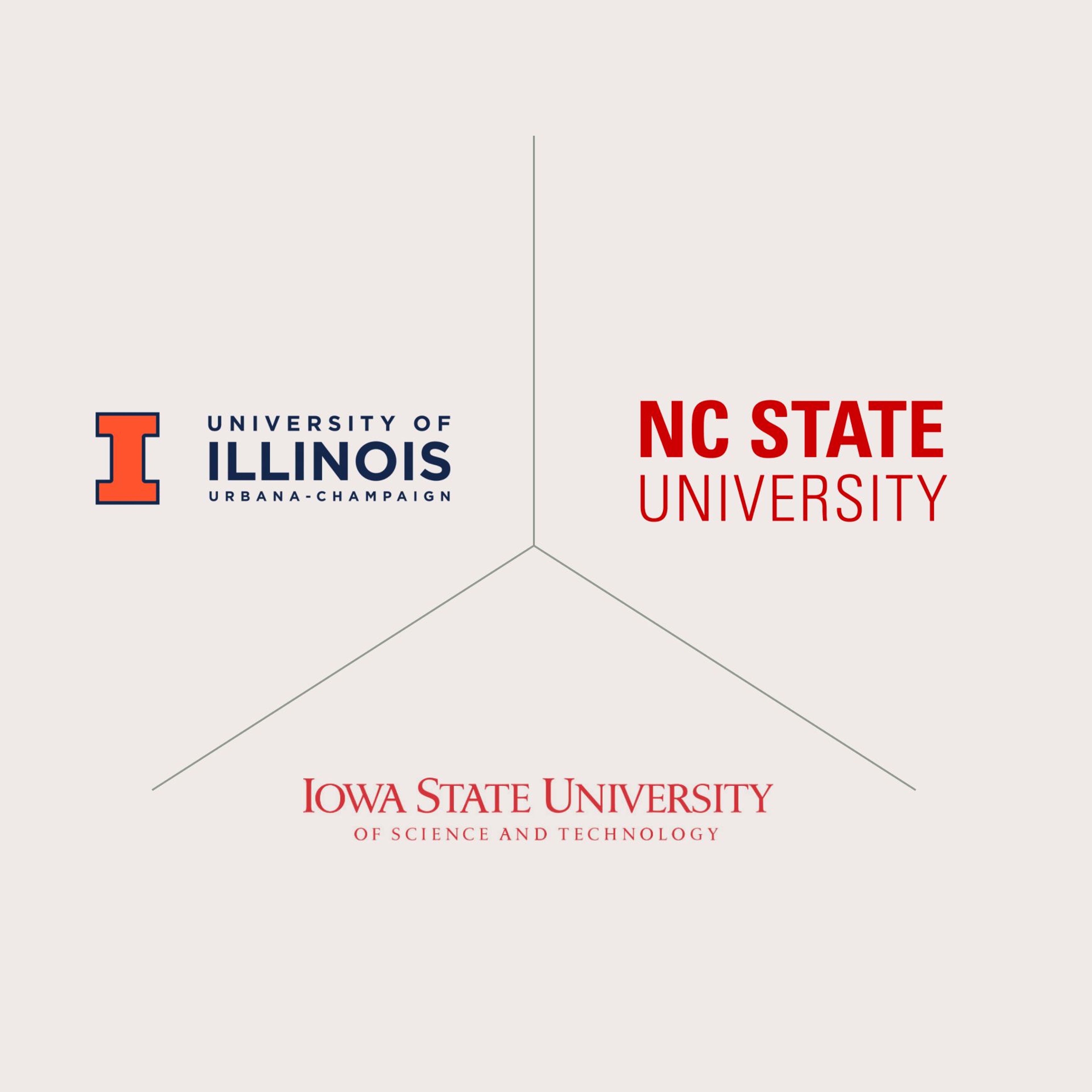 Logos for Iowa State University, NC State University, University of Illinois