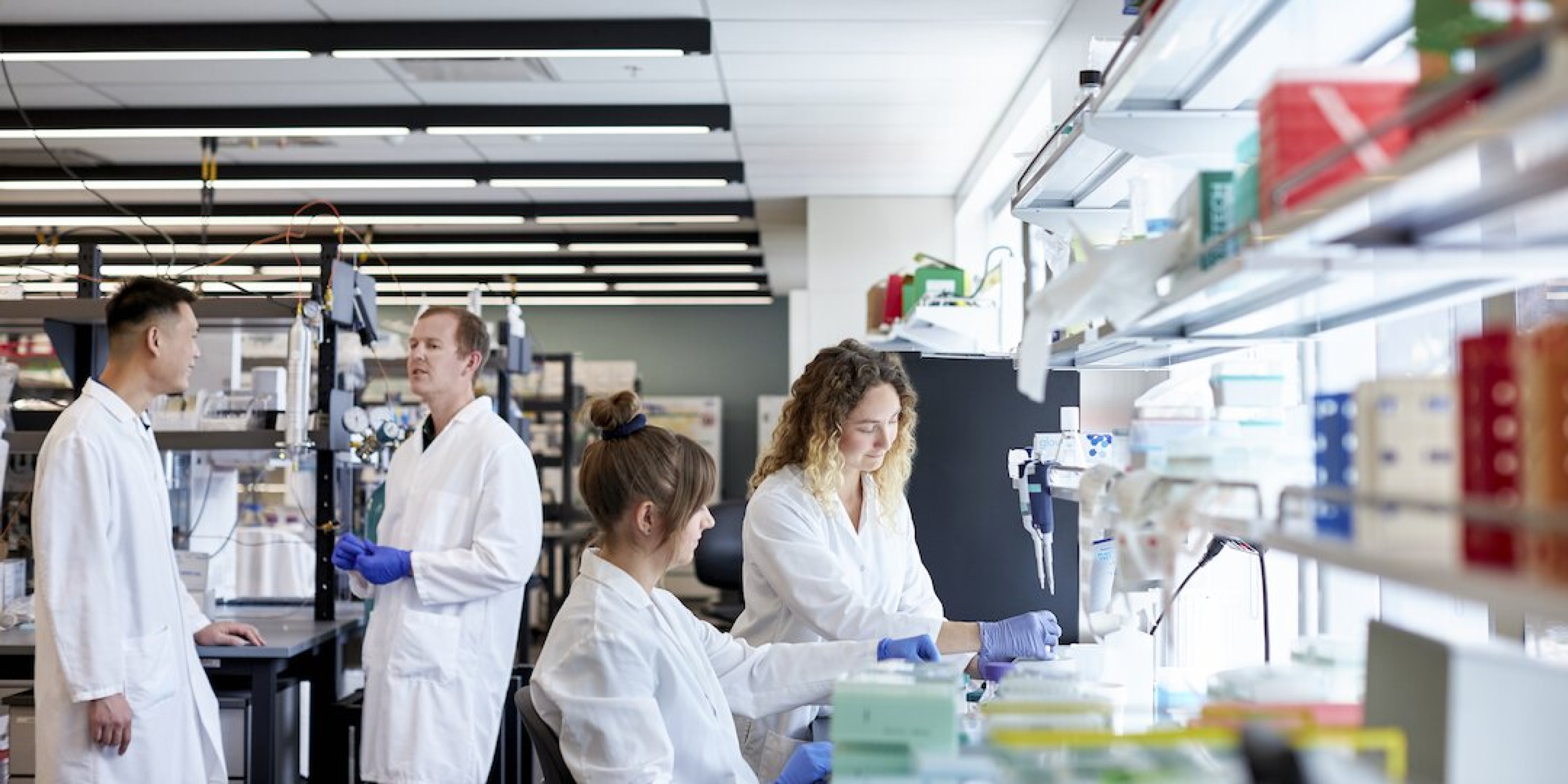 Photo of a variety of Pivot Bio Scientists working in the lab