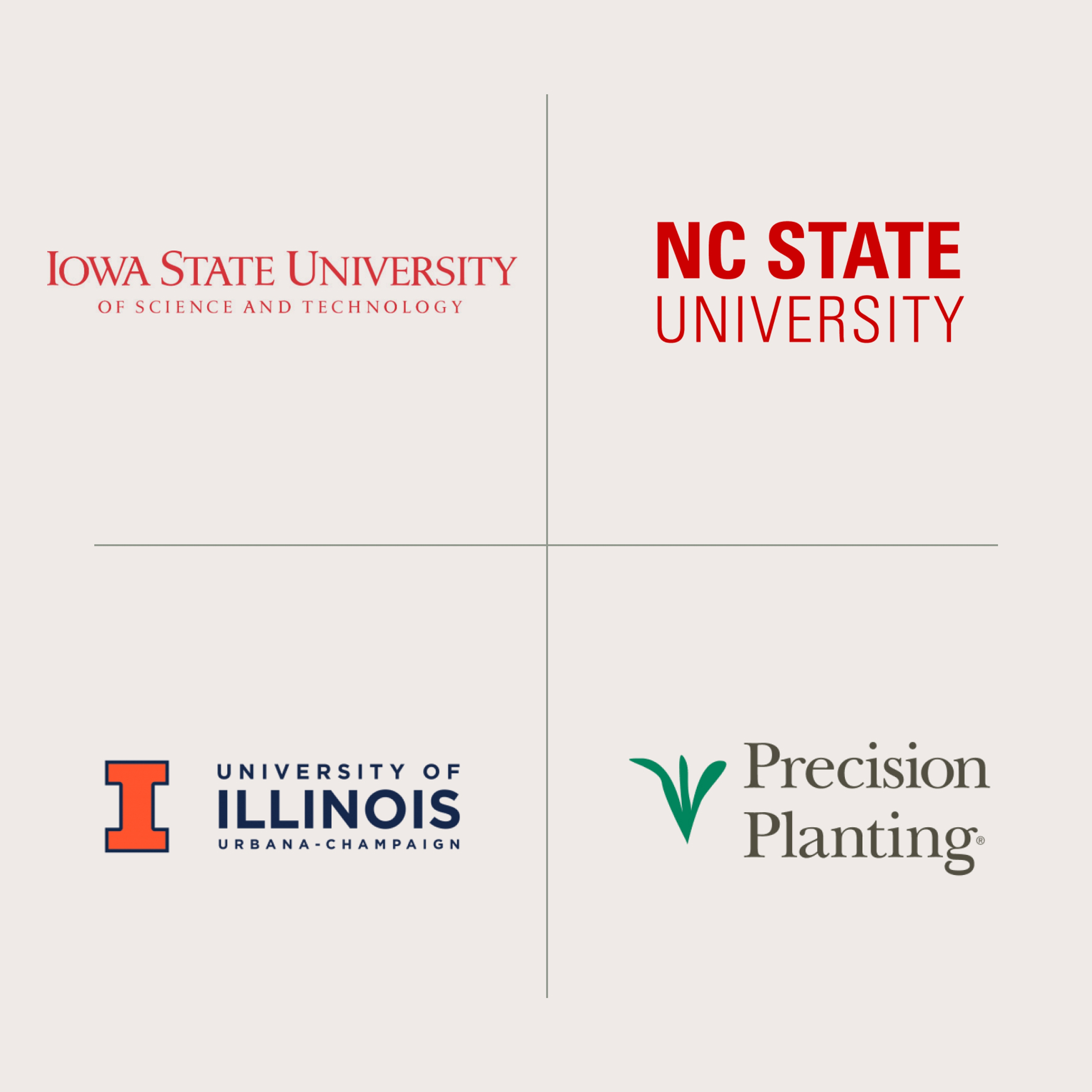 Logos of Iowa State University, North Carolina State University, University of Illinois, and Precision Planting