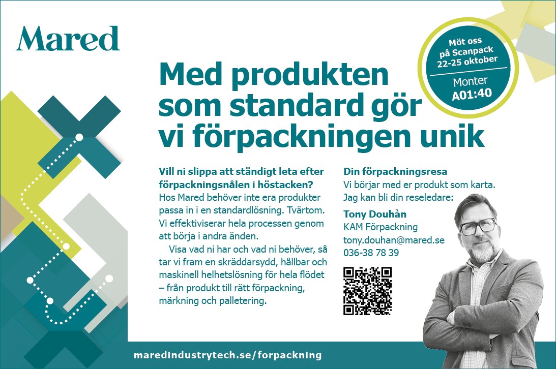 Annons som marknadsför Mareds förpackningslösningar