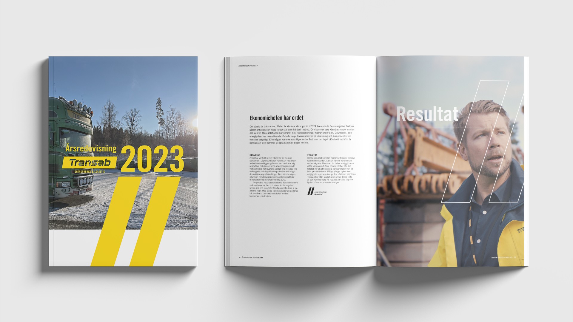 Omslag och uppslag för Transab:s årsredovisning 2023