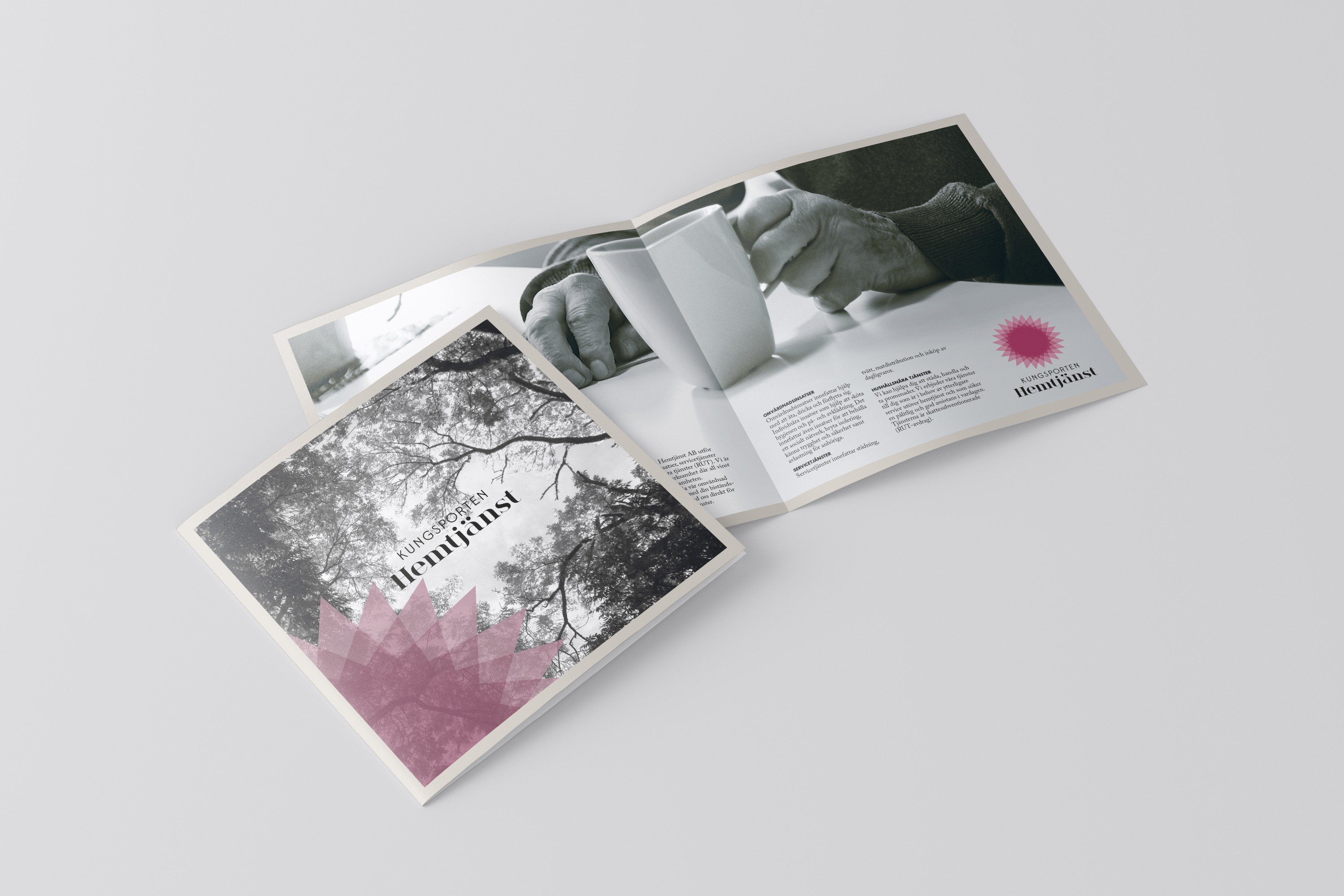 6-sidig folder som presenterar Kungsporten Hemtjänst