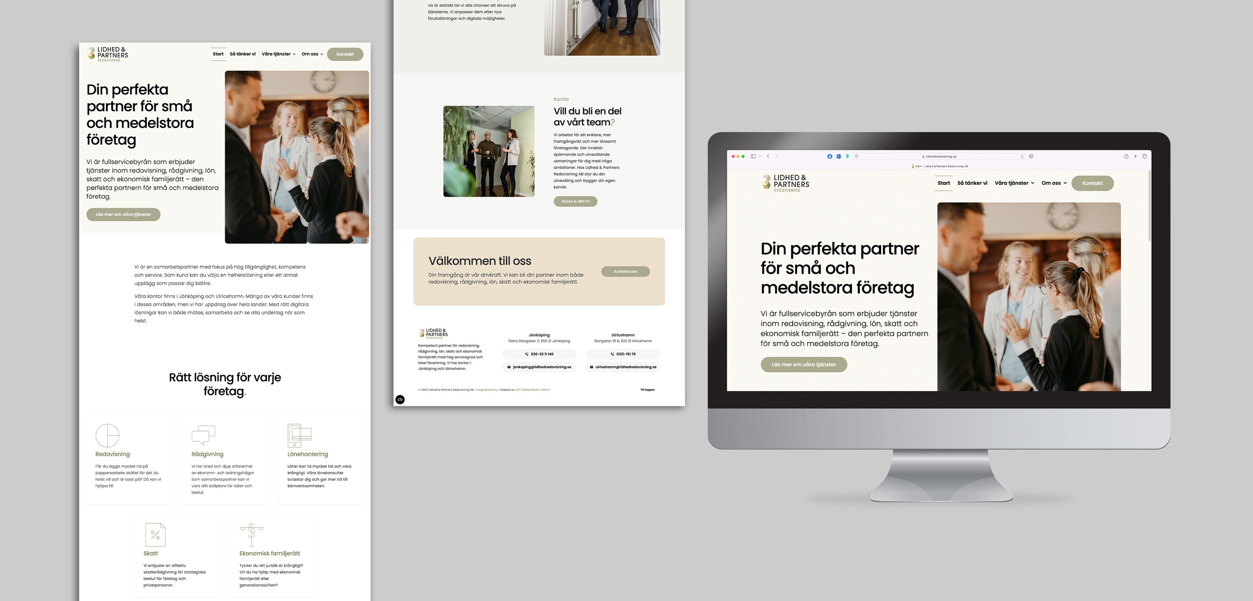 Dator som visar webbplatsen för Lidhed & Partners