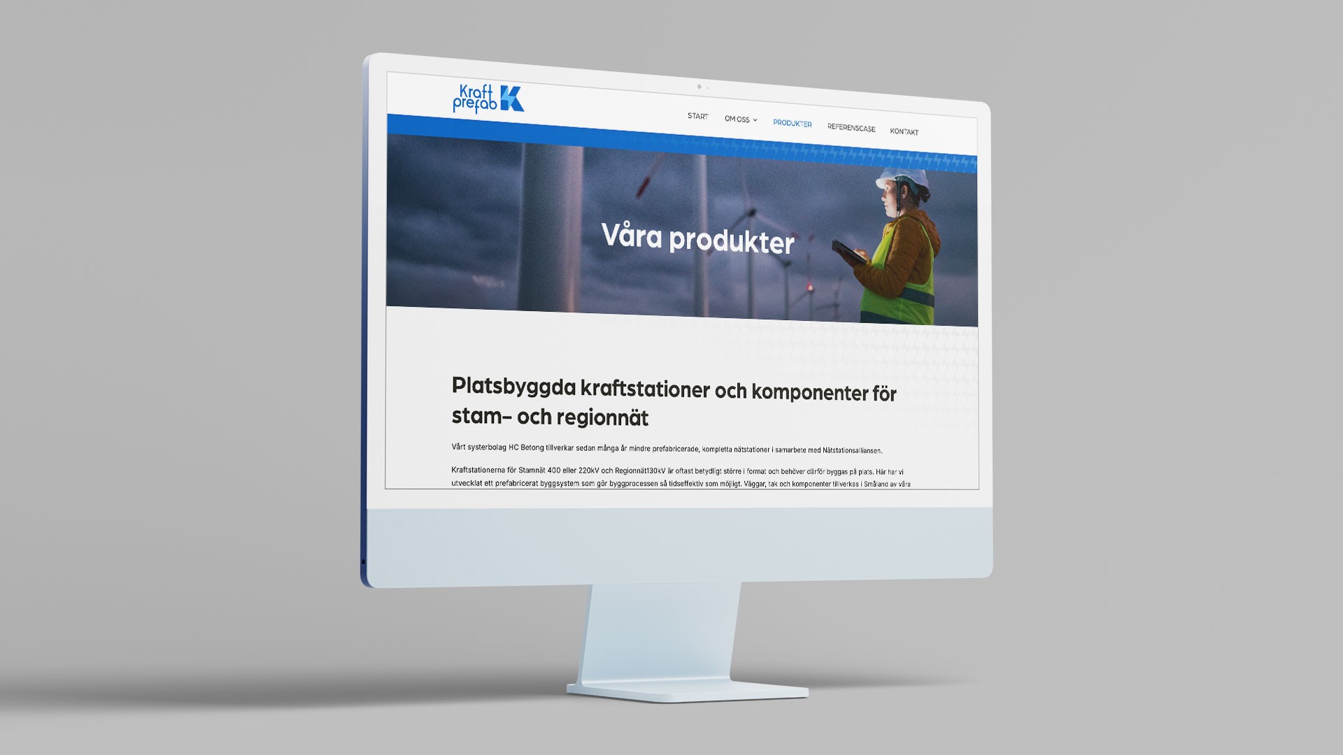 Dator som visar Kraftprefabs webbplats