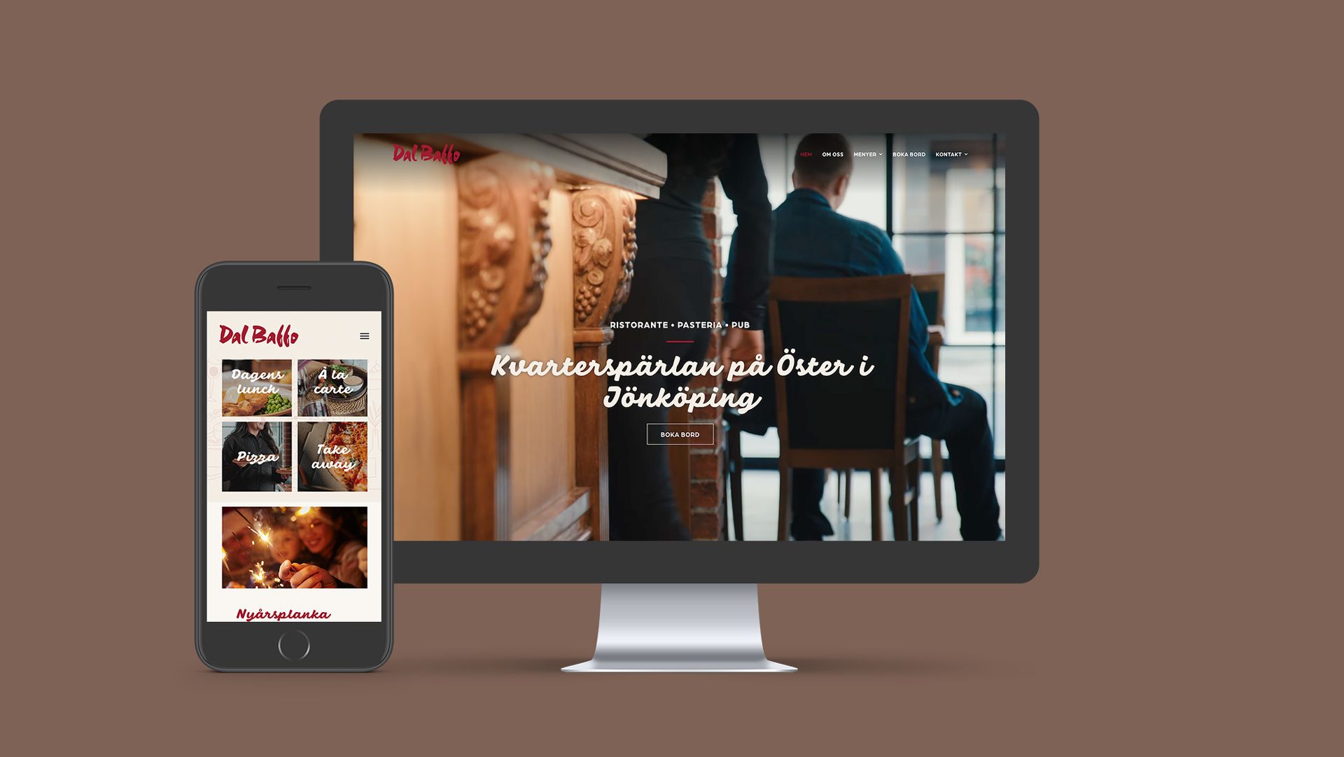 Webbplats dalbaffo.se på dator och telefon