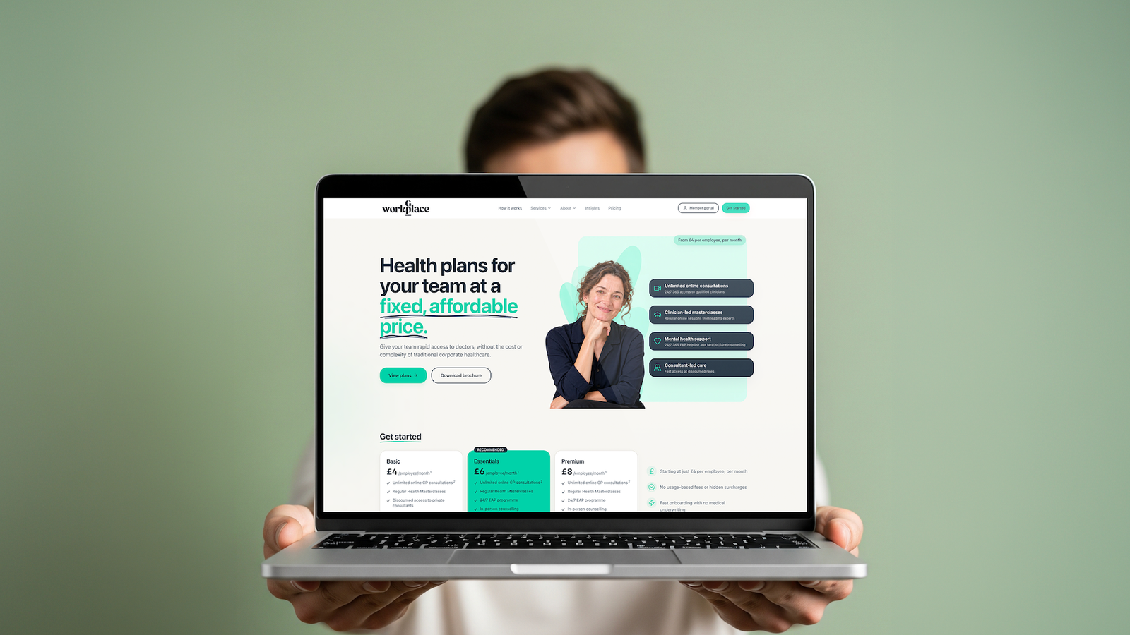 Workplace GP homepage, member portal and plan selector