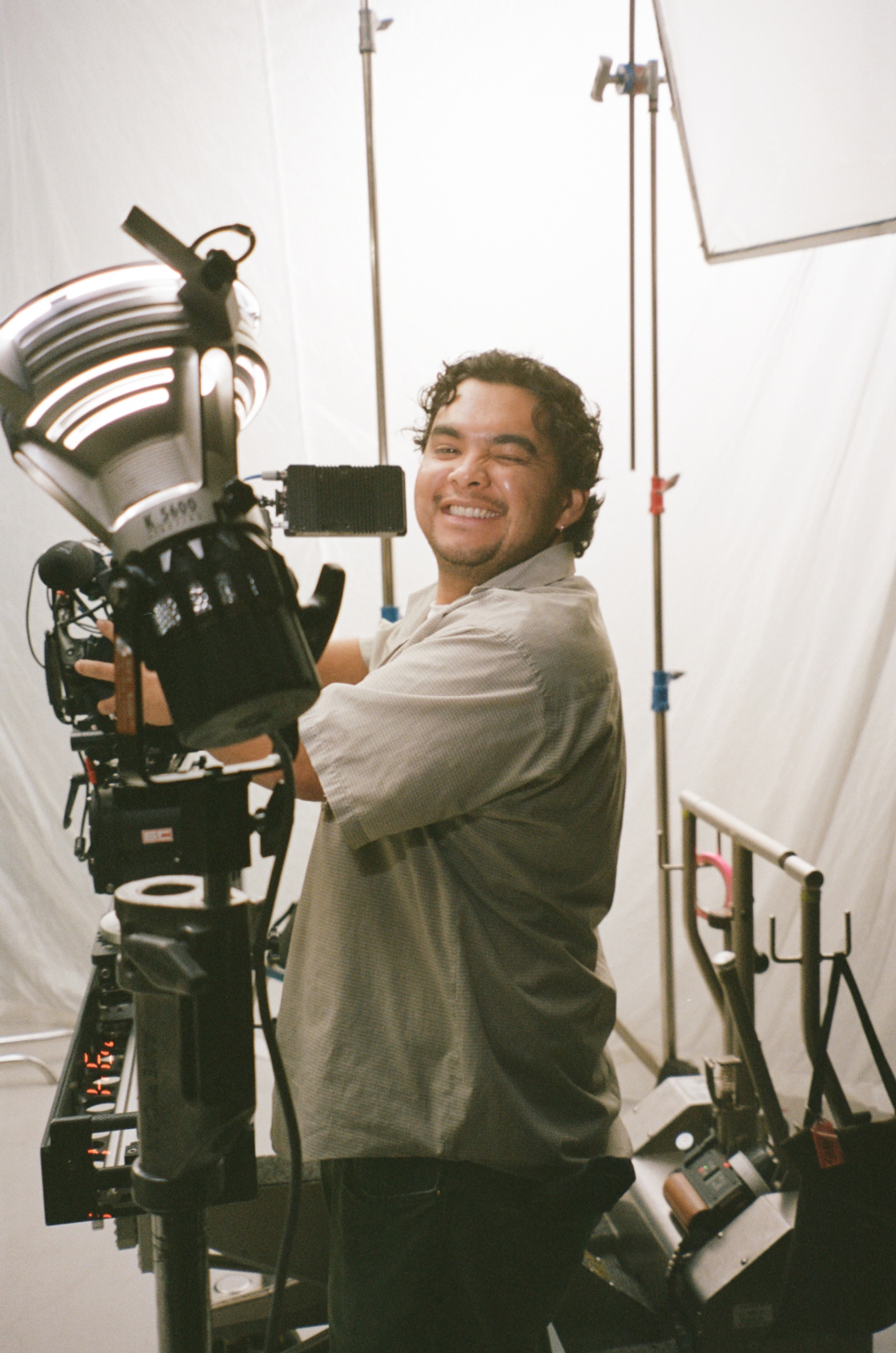 Behind the scenes shot of cinematographer