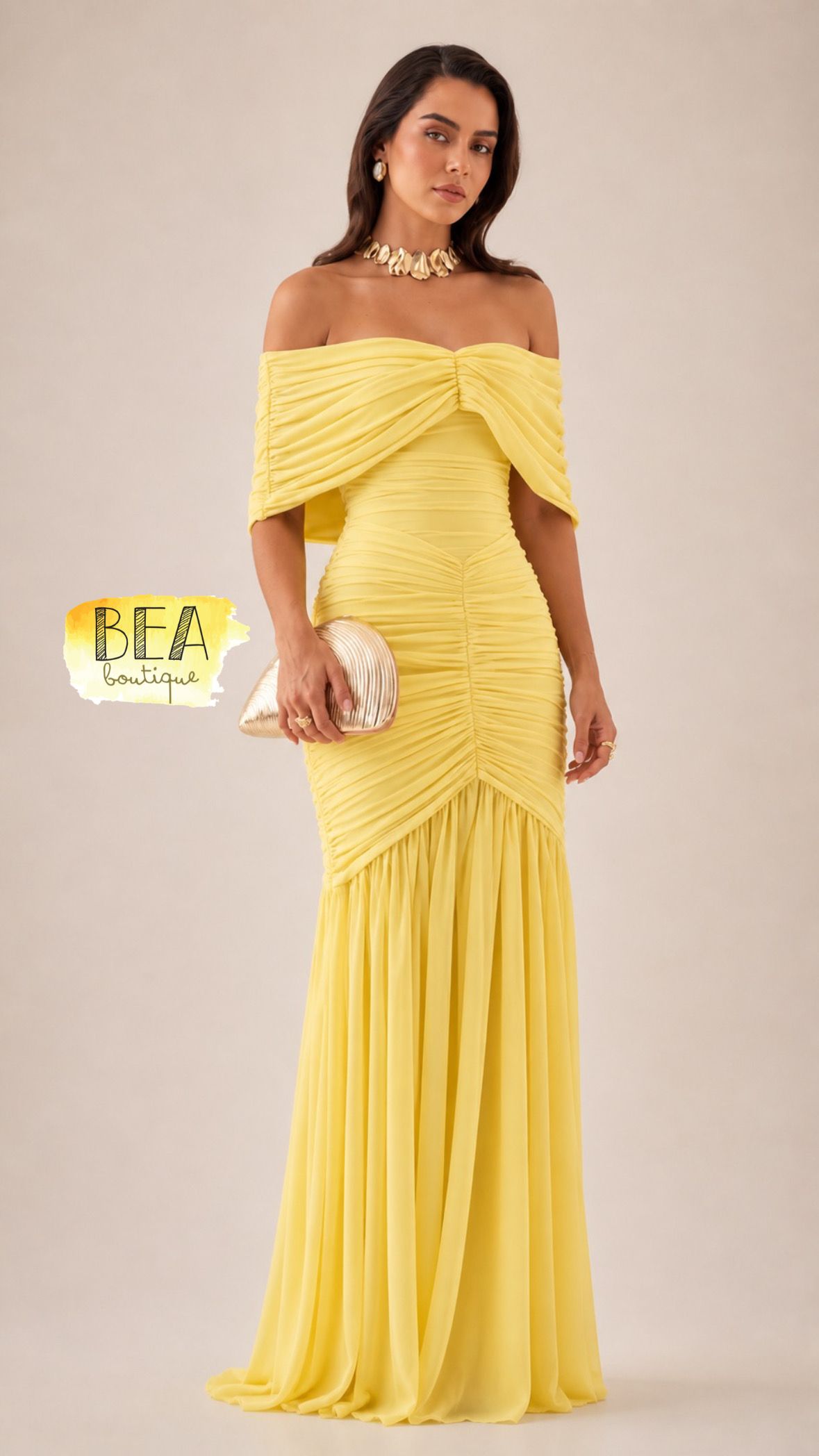 Vestido amarillo manga al hombro  - Image 1
