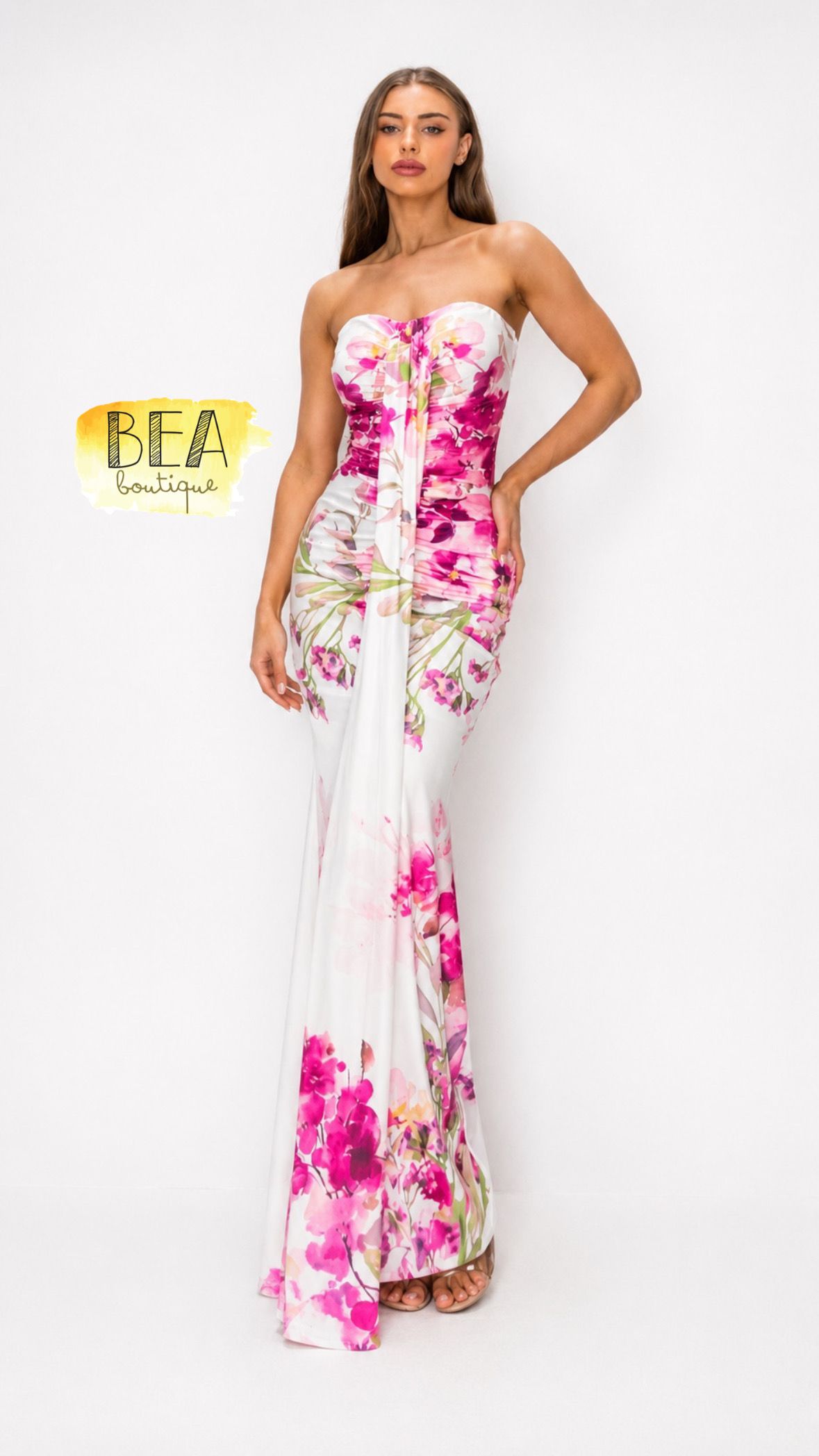 Vestido largo strapless estampado  - Image 1