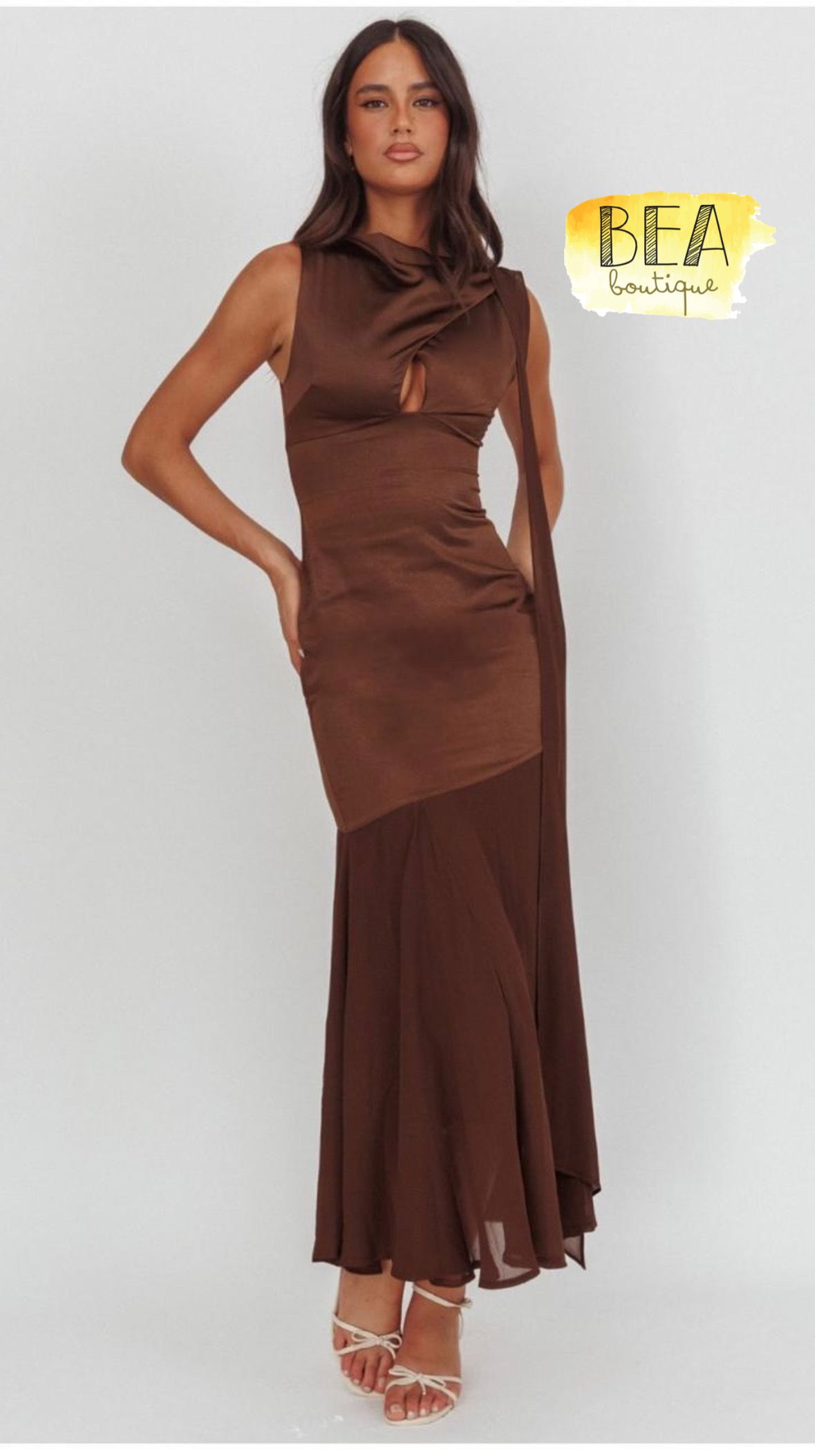 Vestido café seda c/ gasa - Image 1