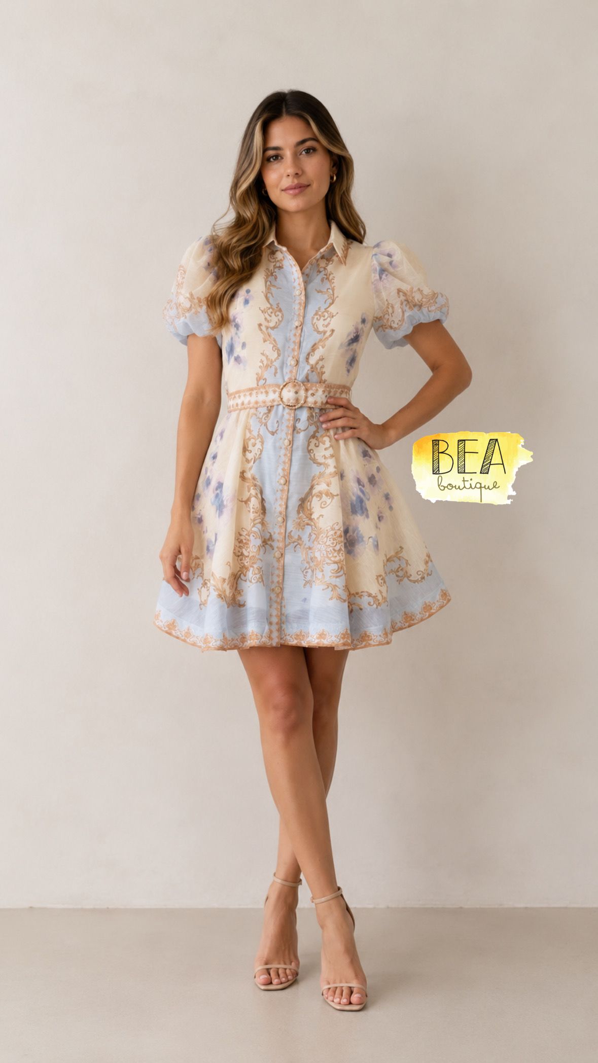 Vestido corto estampado celeste  - Image 1