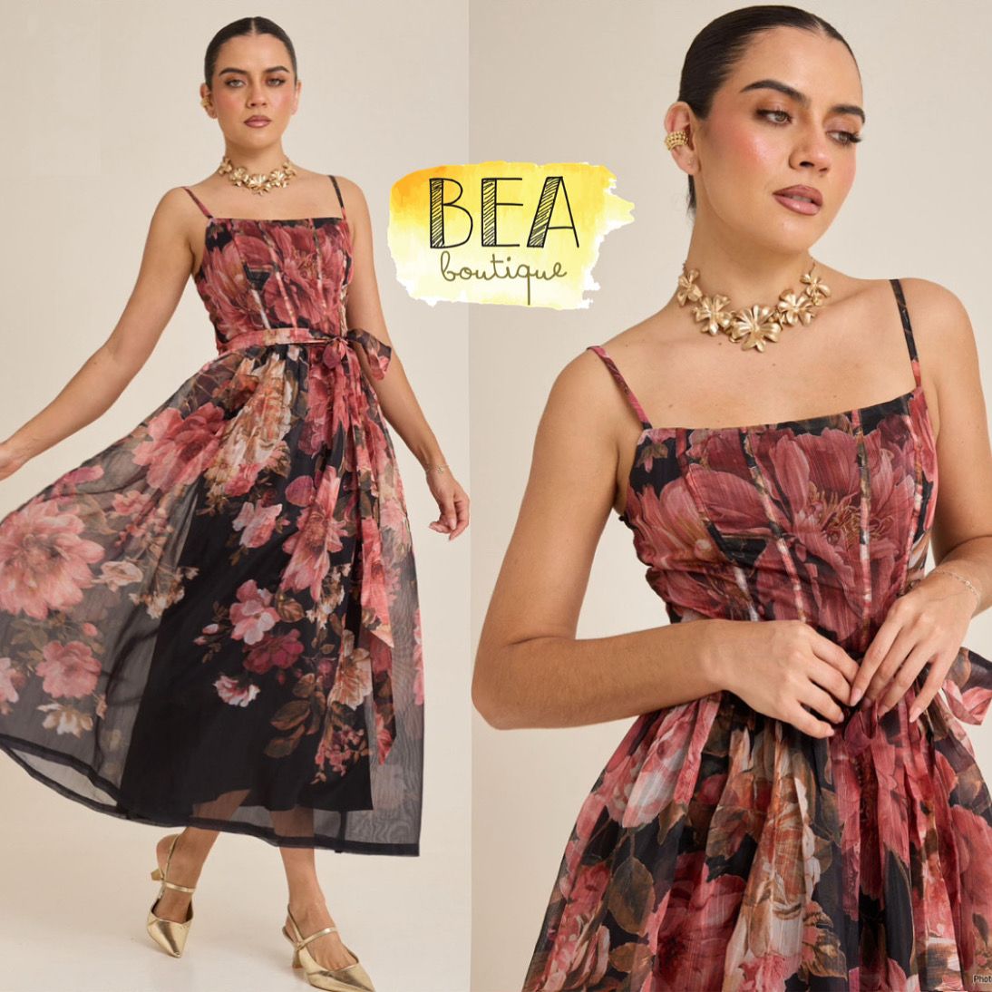 Vestido midi estampado negro  - Image 1