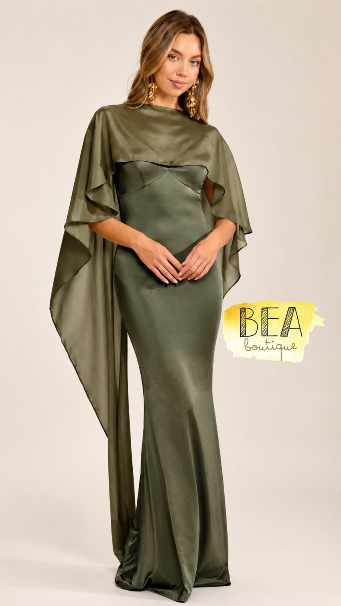 Vestido oliva con capa - Image 1