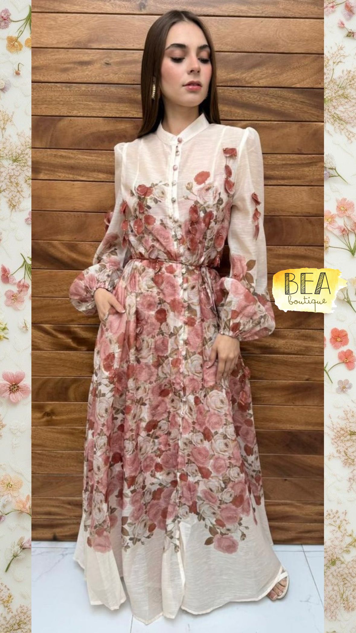 Vestido beige c/ flores - Image 1