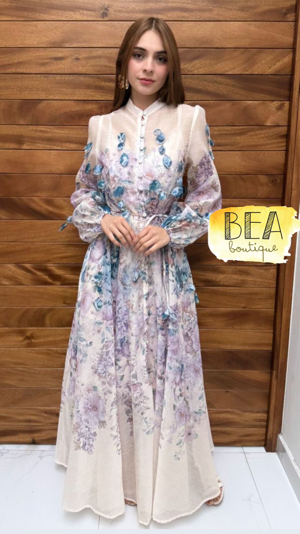 Vestido estampado tonos lilas y azules  - Image 1