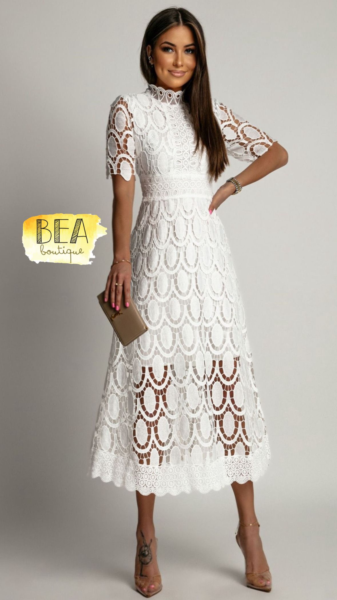 Vestido blanco manga corta  - Image 1