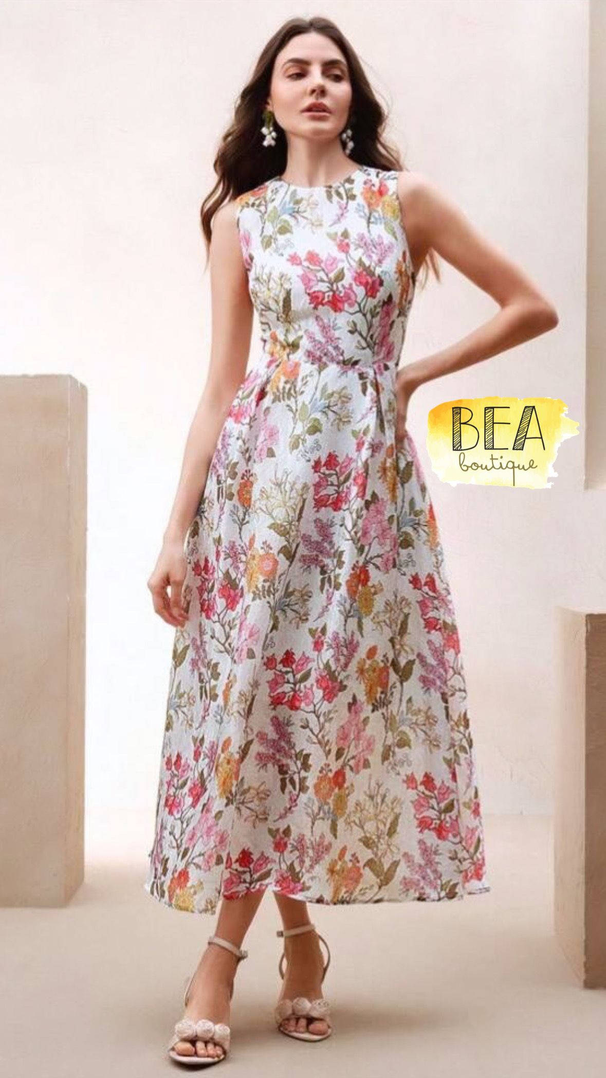 Vestido midi estampado c/ flores - Image 1