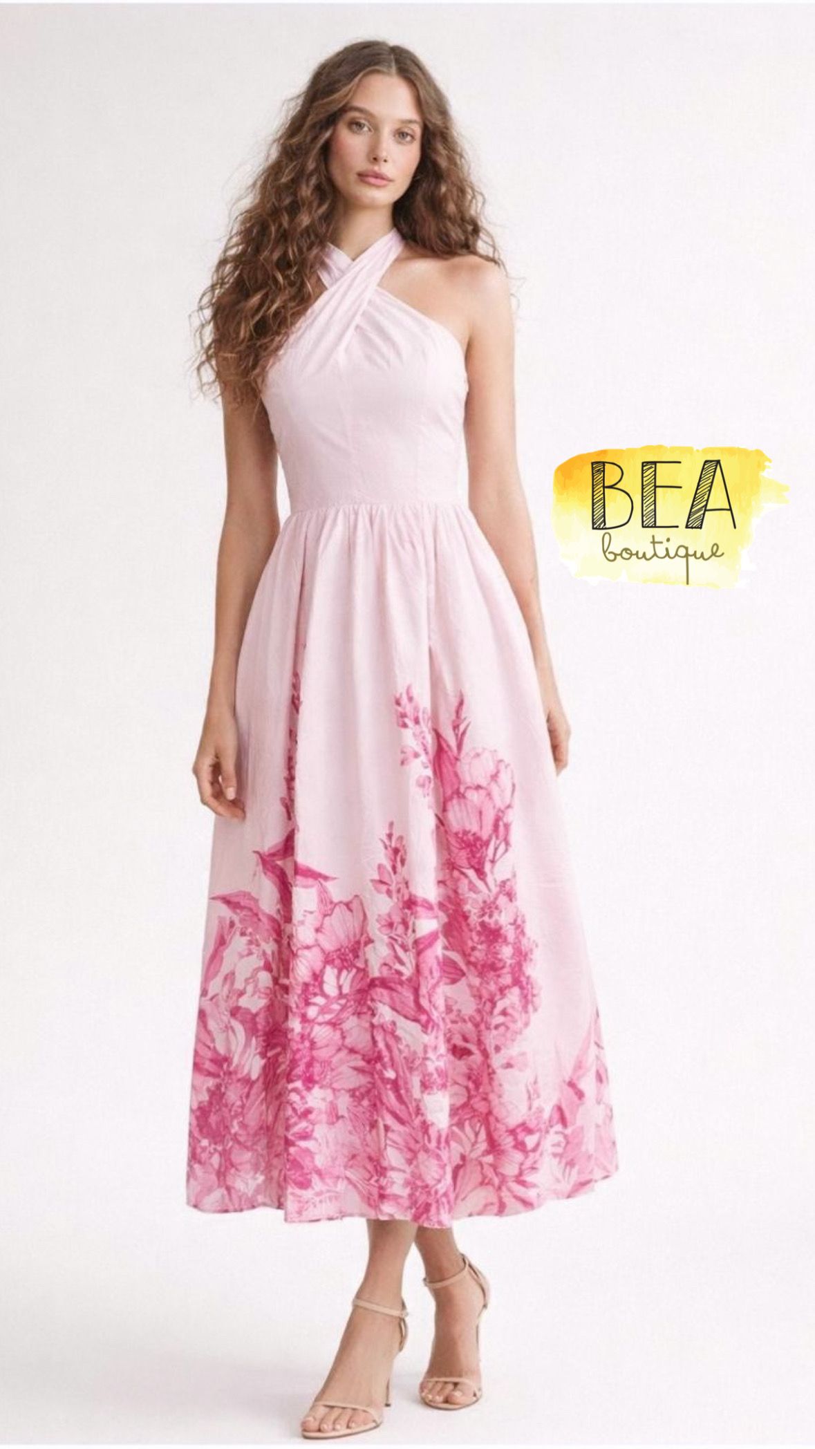 Vestido midi rosa cruzado  - Image 1