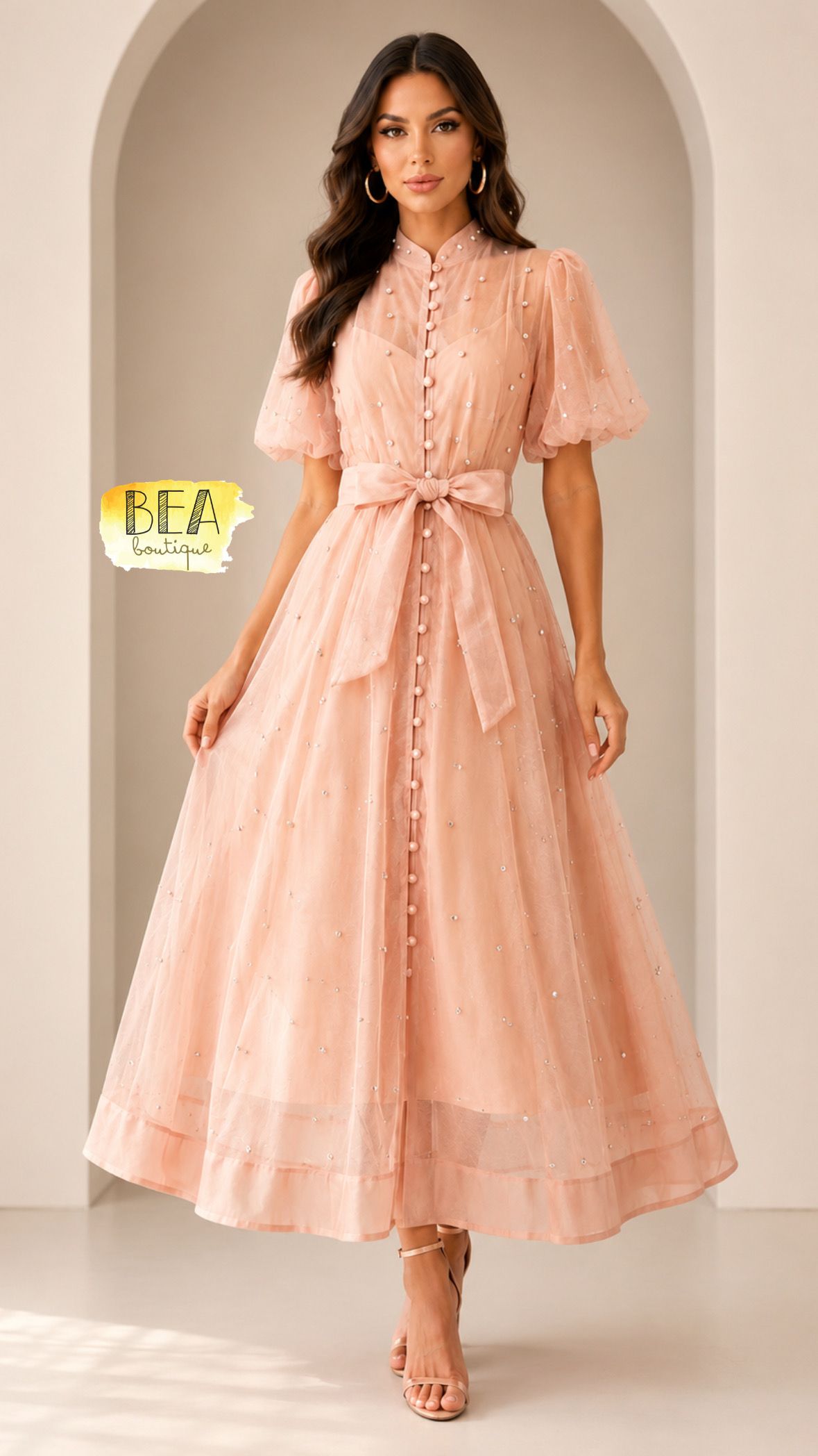 Vestido rosa c/ aplicación  - Image 1