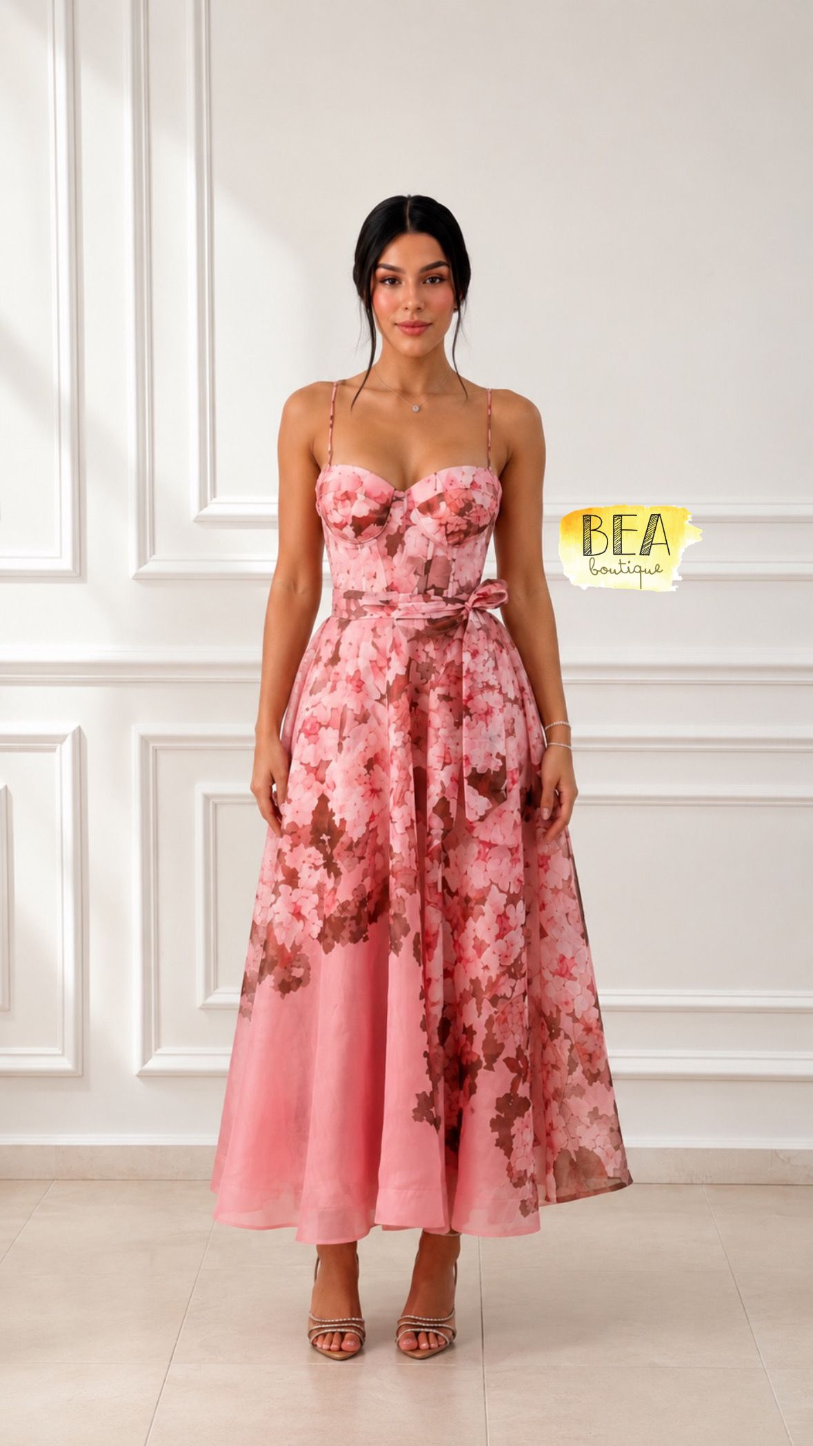 Vestido midi estampado rosa - Image 1